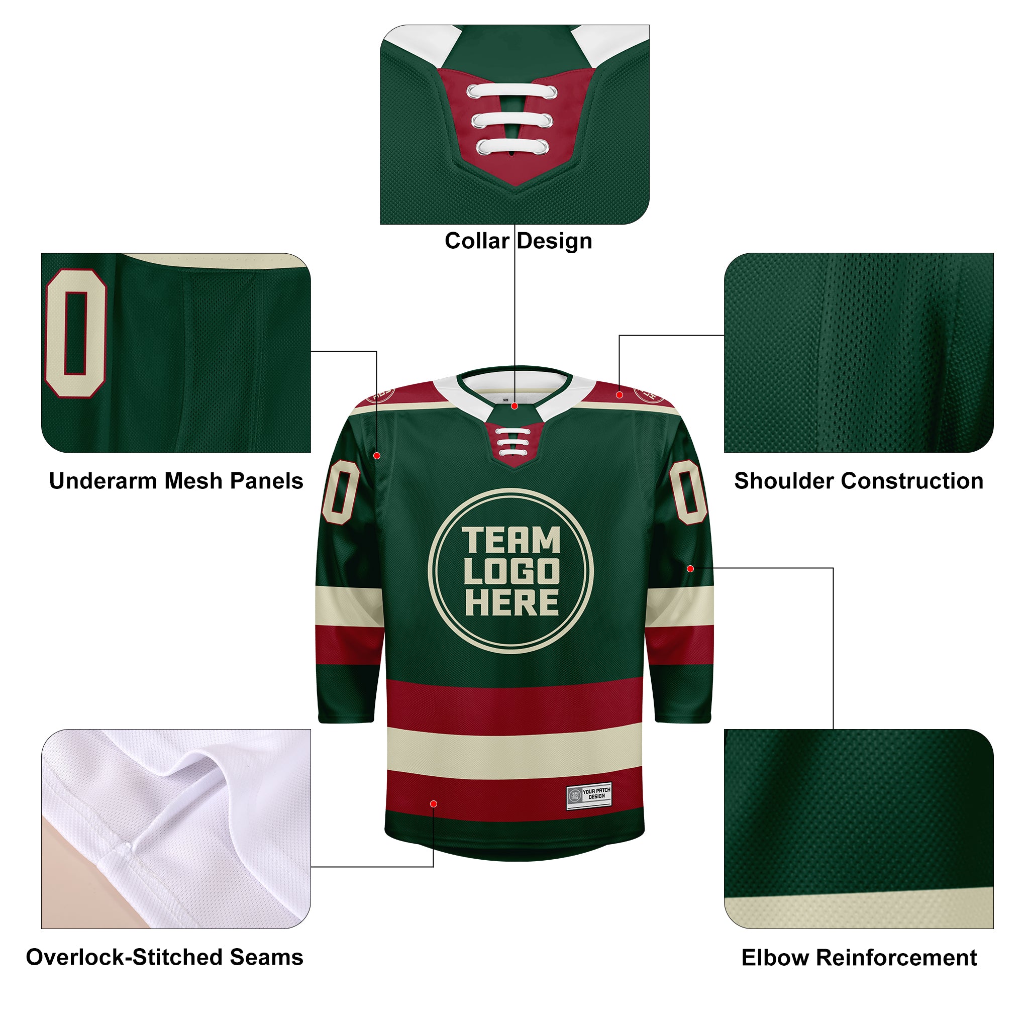 Custom Hockey Jersey Elite Pro EP-301 GreenCreamRed