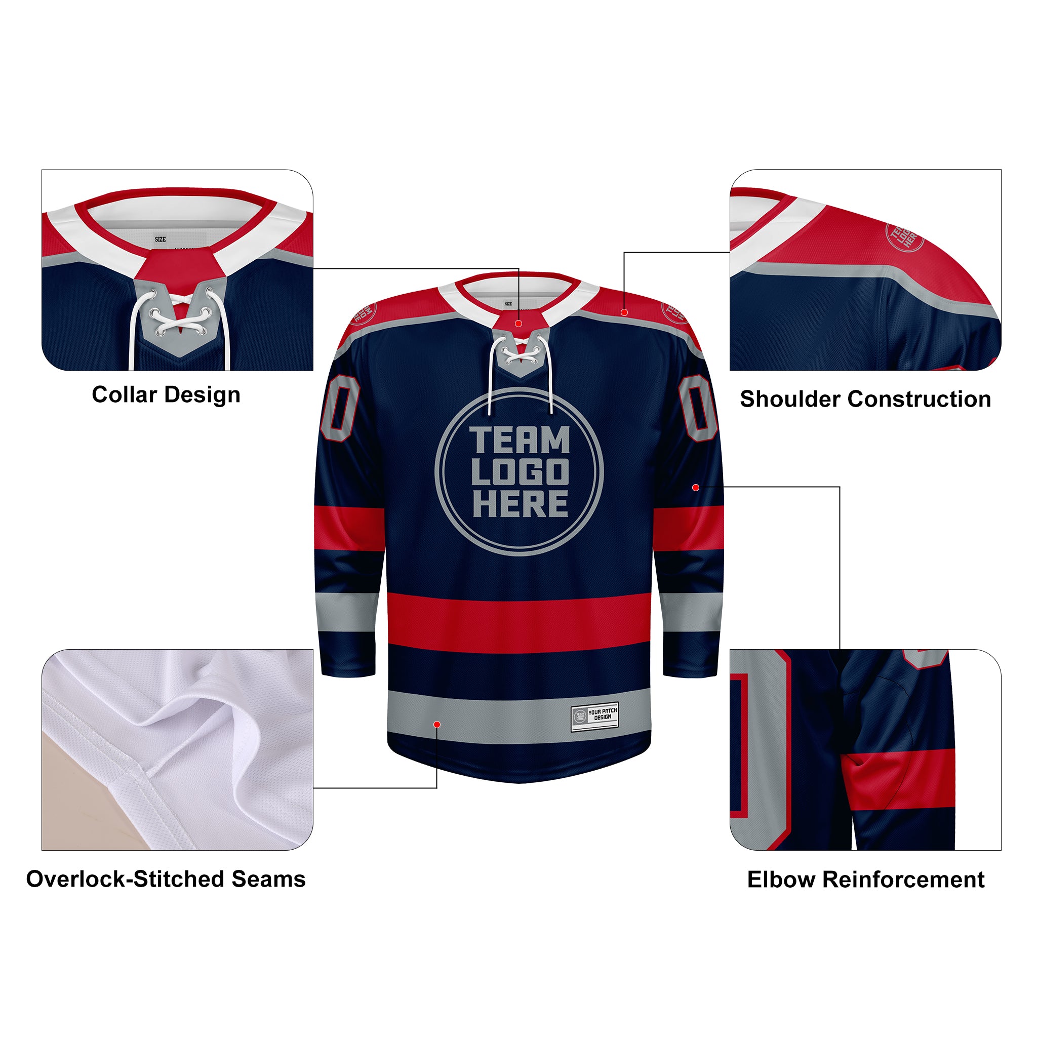 Custom Hockey Jersey Varsity Teamwear VT-208 SteelRedSilver