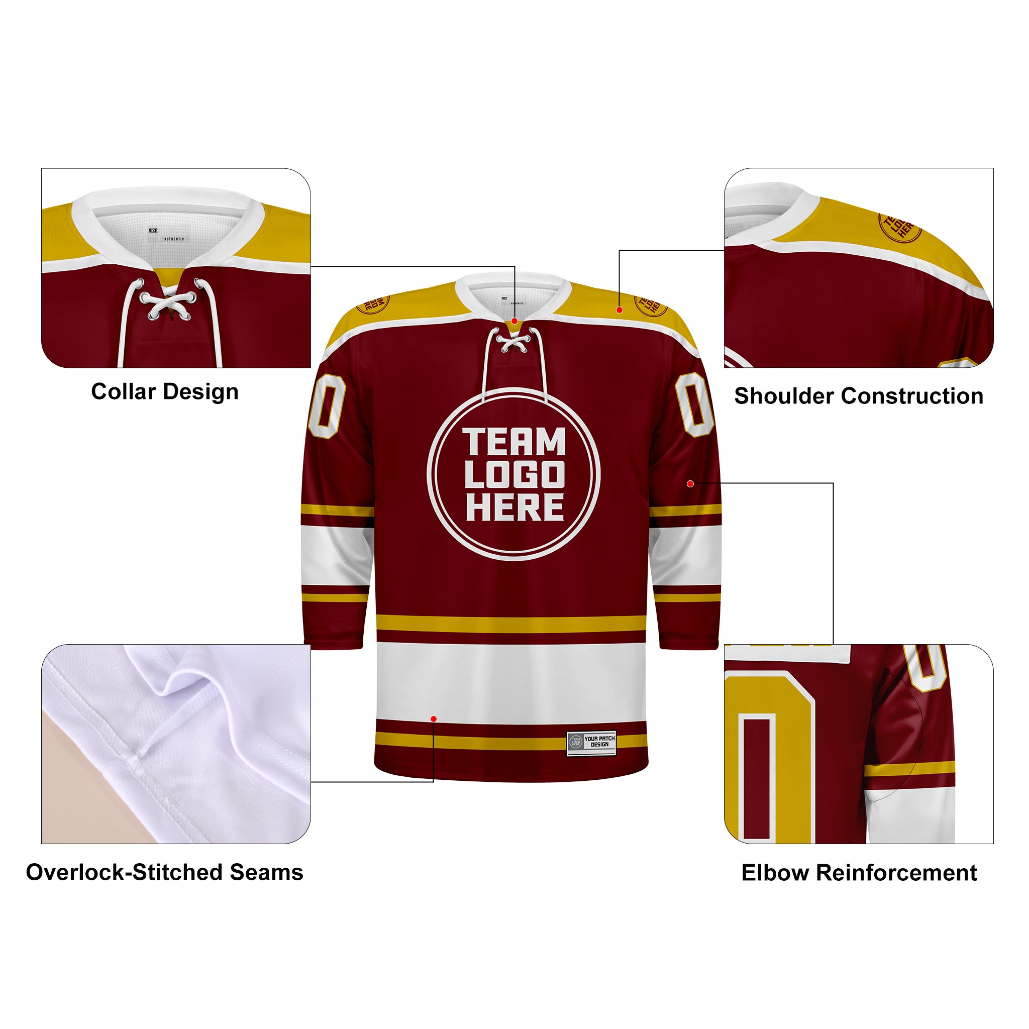 Custom Hockey Jersey Varsity Teamwear VT-301 BurgundyWhiteGold