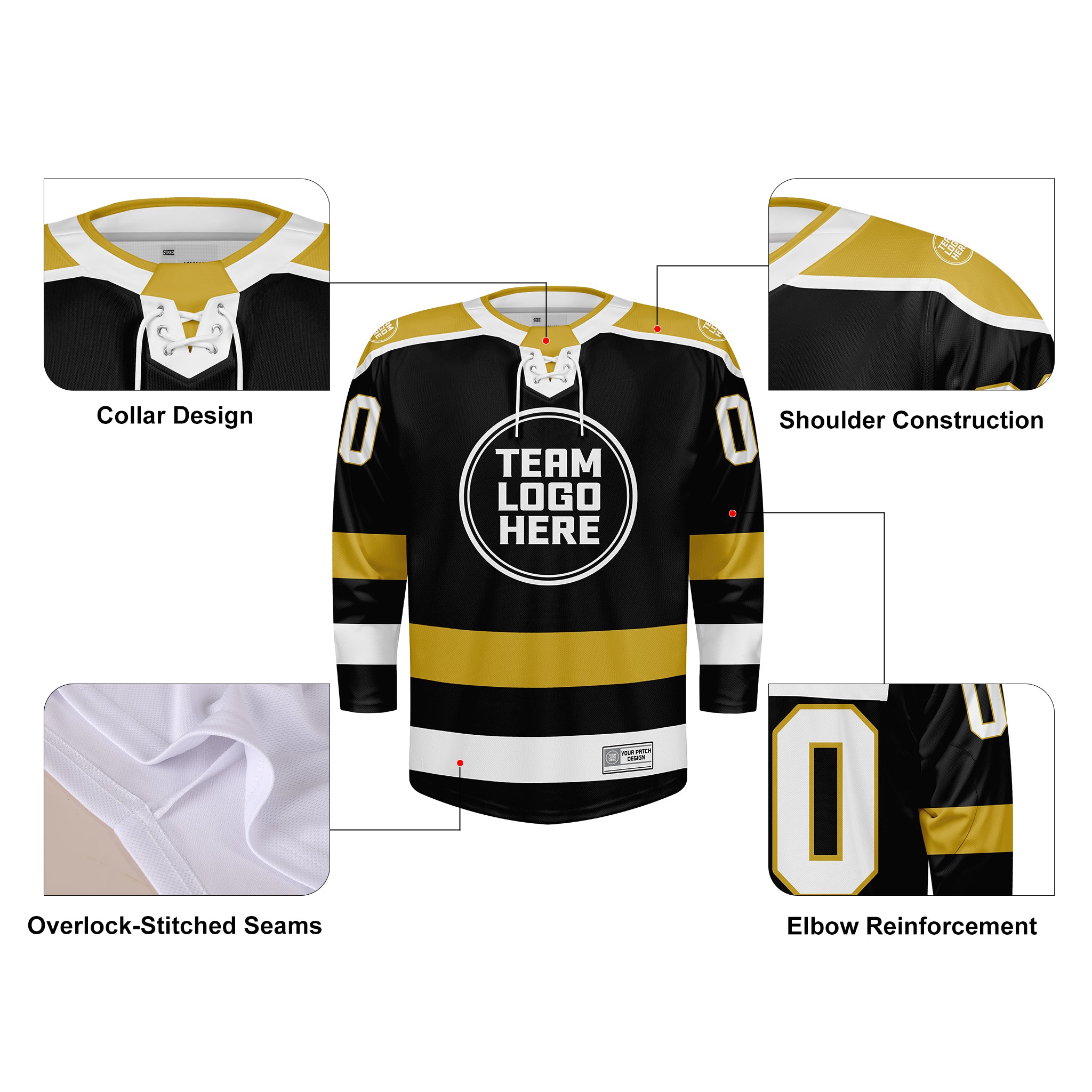 Custom Hockey Jersey Varsity Teamwear VT-208 BlackGoldWhite