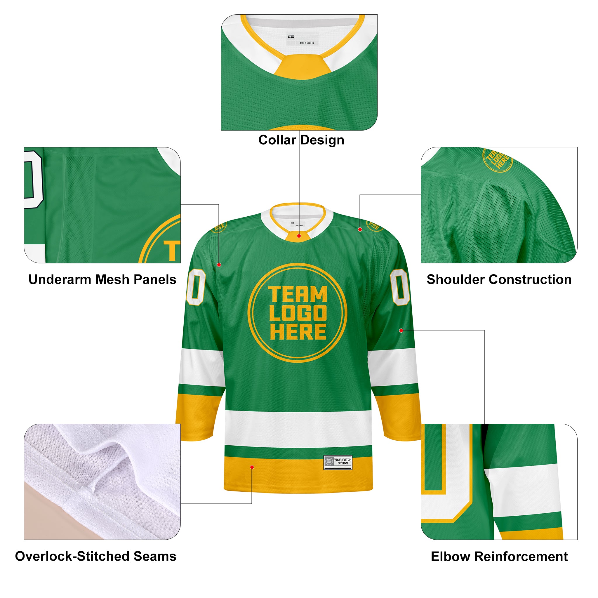 Custom Hockey Jersey Elite Pro EP-201 GreenWhiteGold