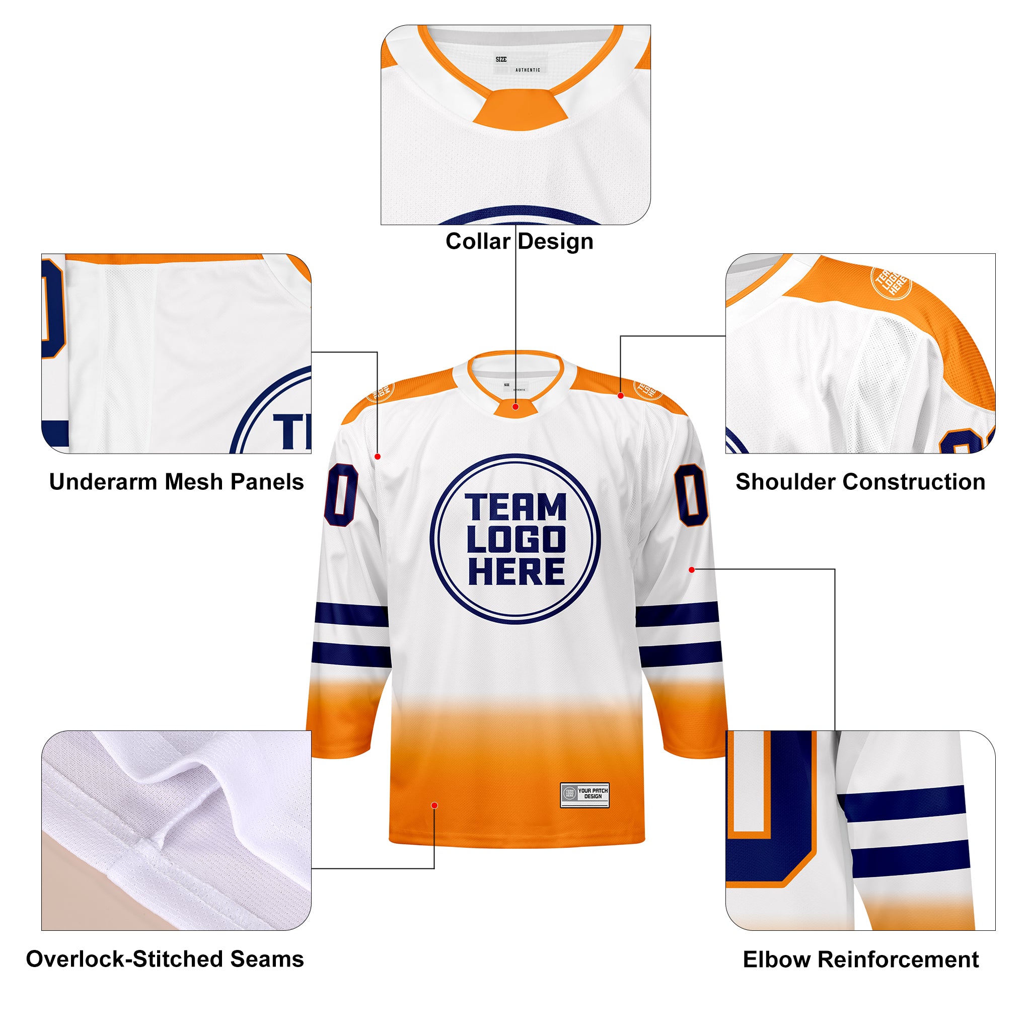 Custom Hockey Jersey Elite Pro EP-202 OrangeWhiteNavy