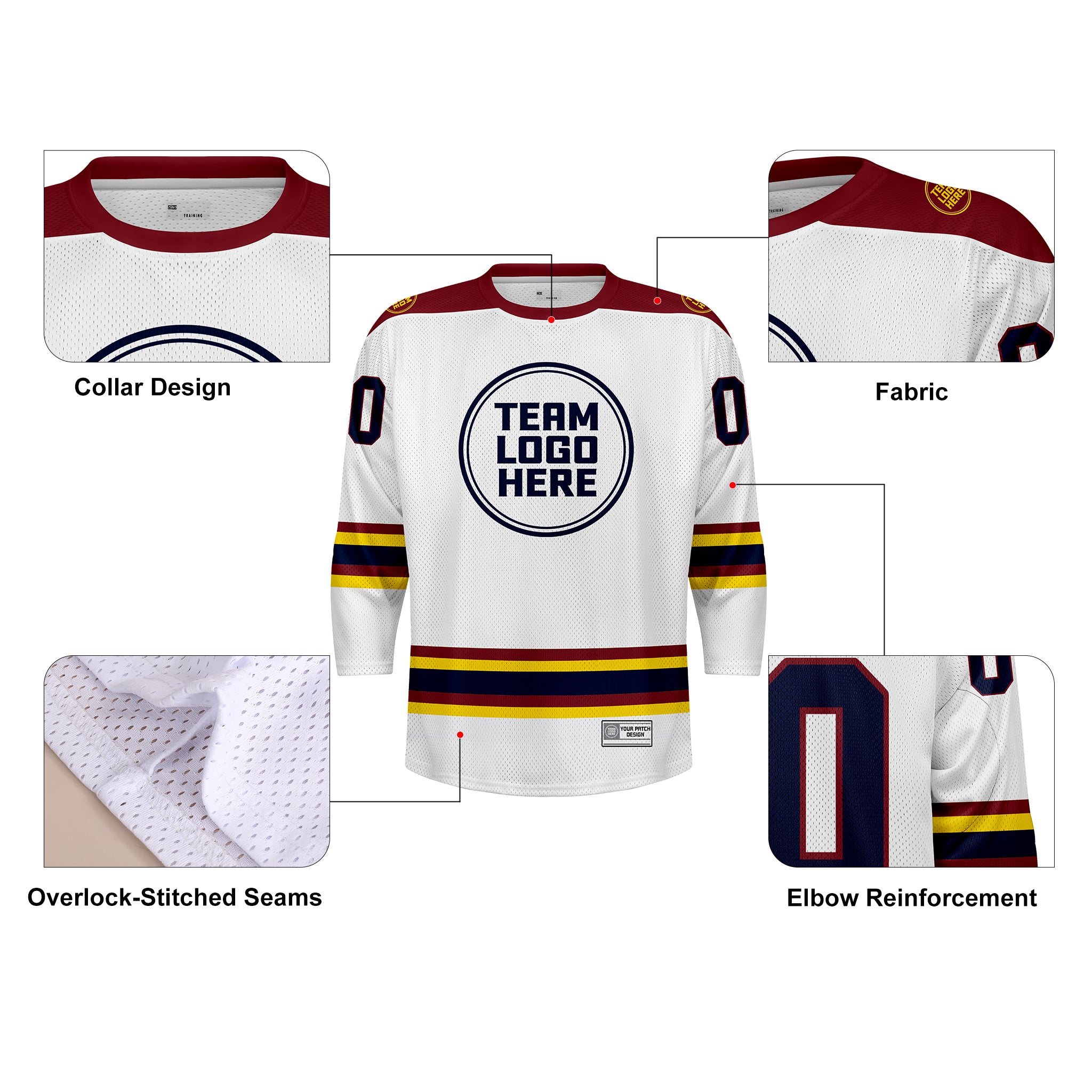 Custom Hockey Jersey Practice PS-302 WhiteBurgundyGoldNavy