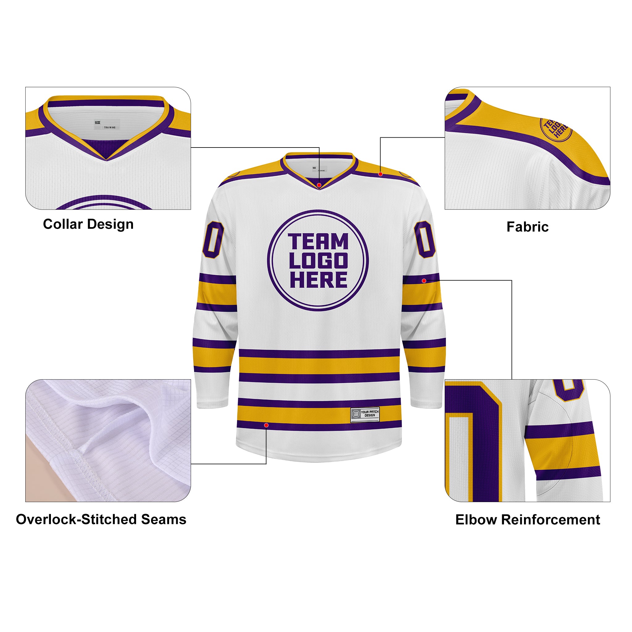 Custom Hockey Jersey Practice PS-202 WhitePurpleGold