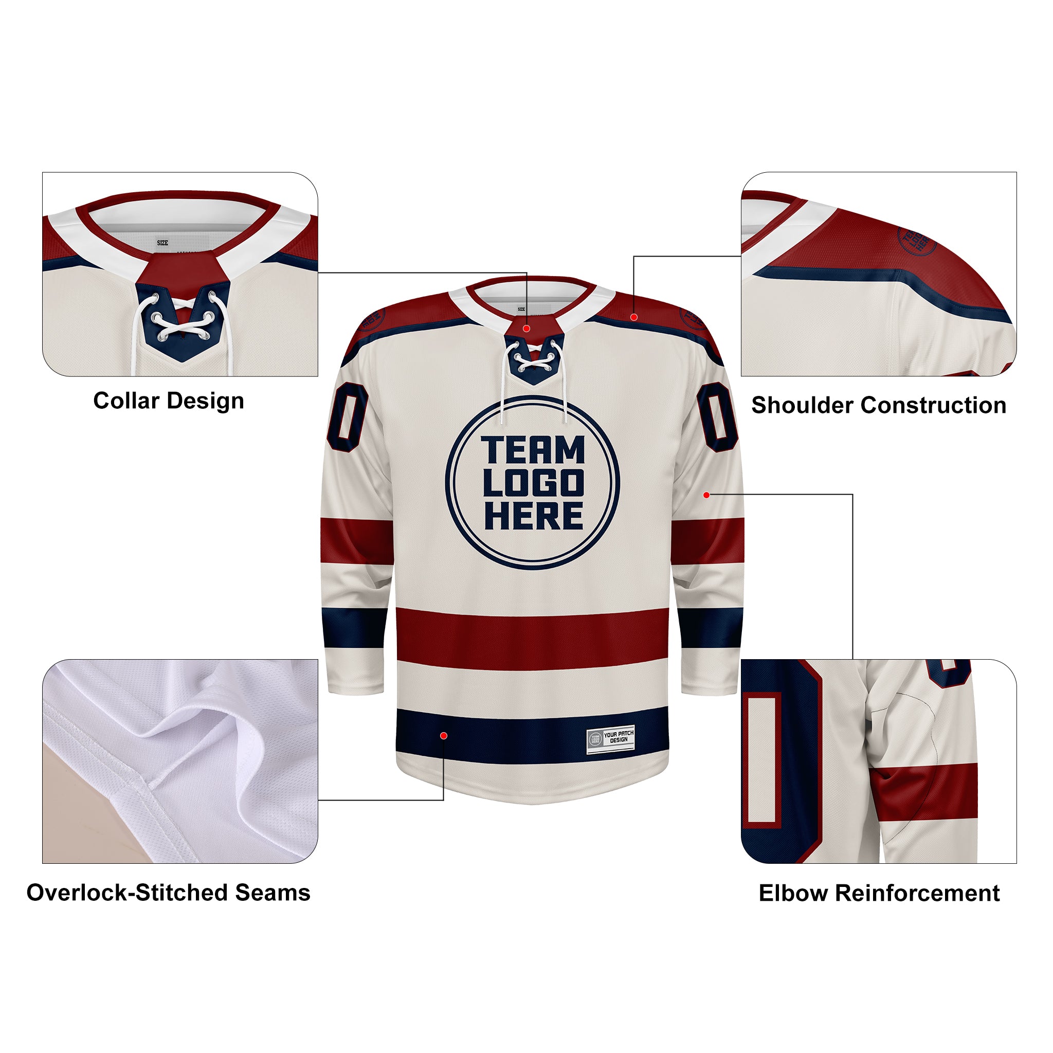 Custom Hockey Jersey Varsity Teamwear VT-208 BeigeBurgundyNavy