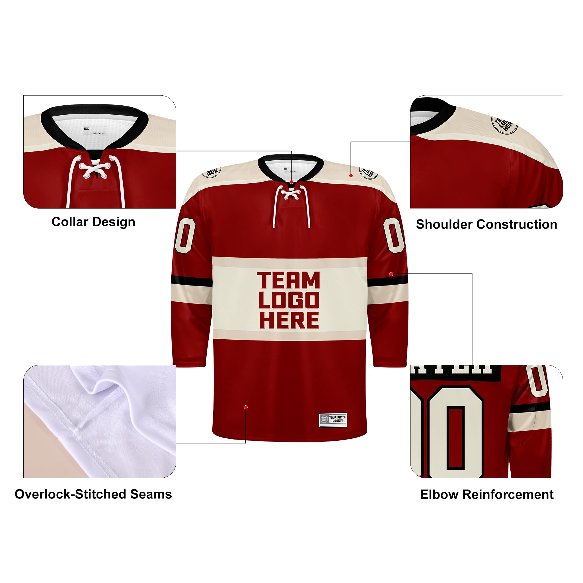 Custom Hockey Jersey Varsity Teamwear VT-302 RedSandBeigeBlack