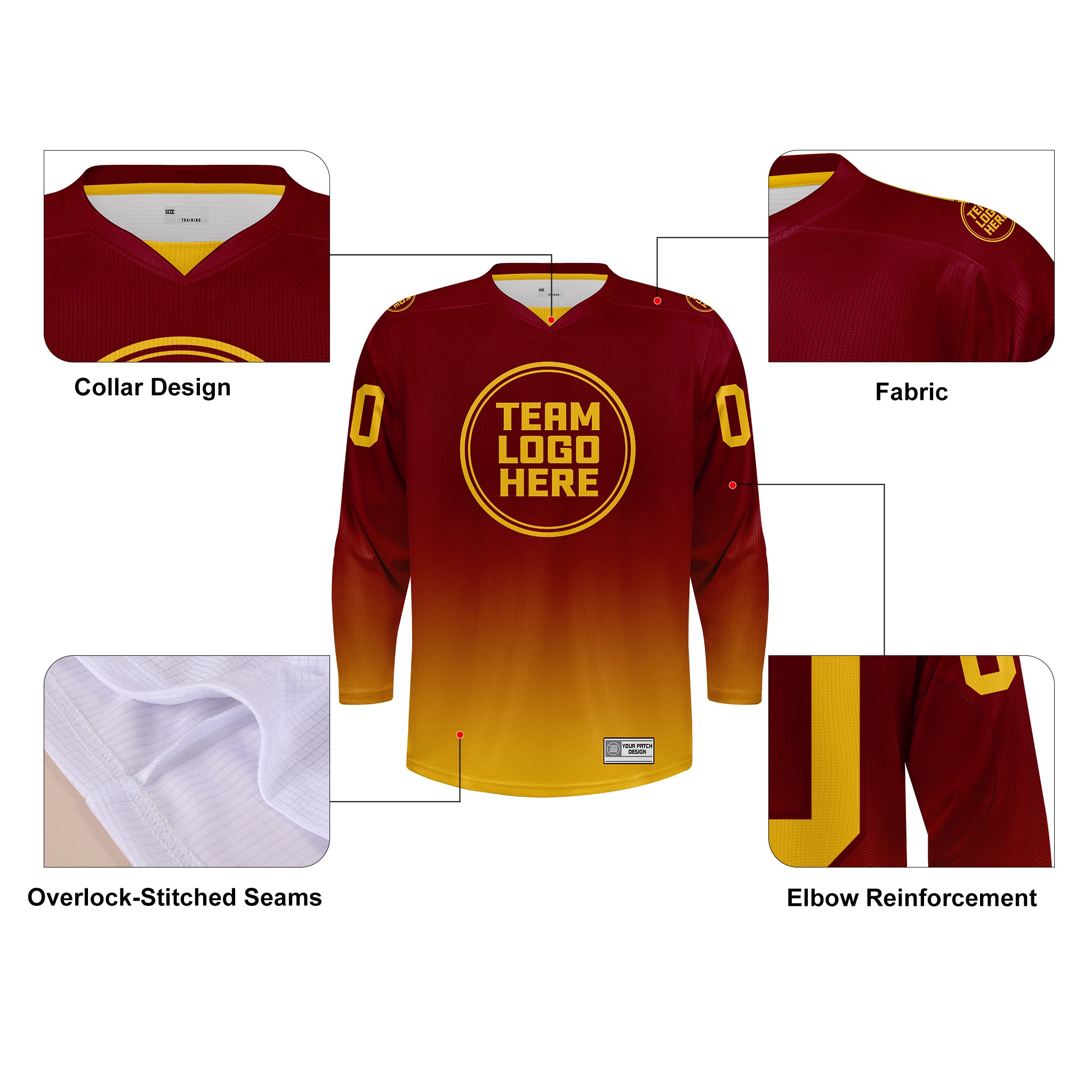 Custom Hockey Jersey Practice PSG-201 Gradient Fade Color MaroonGold