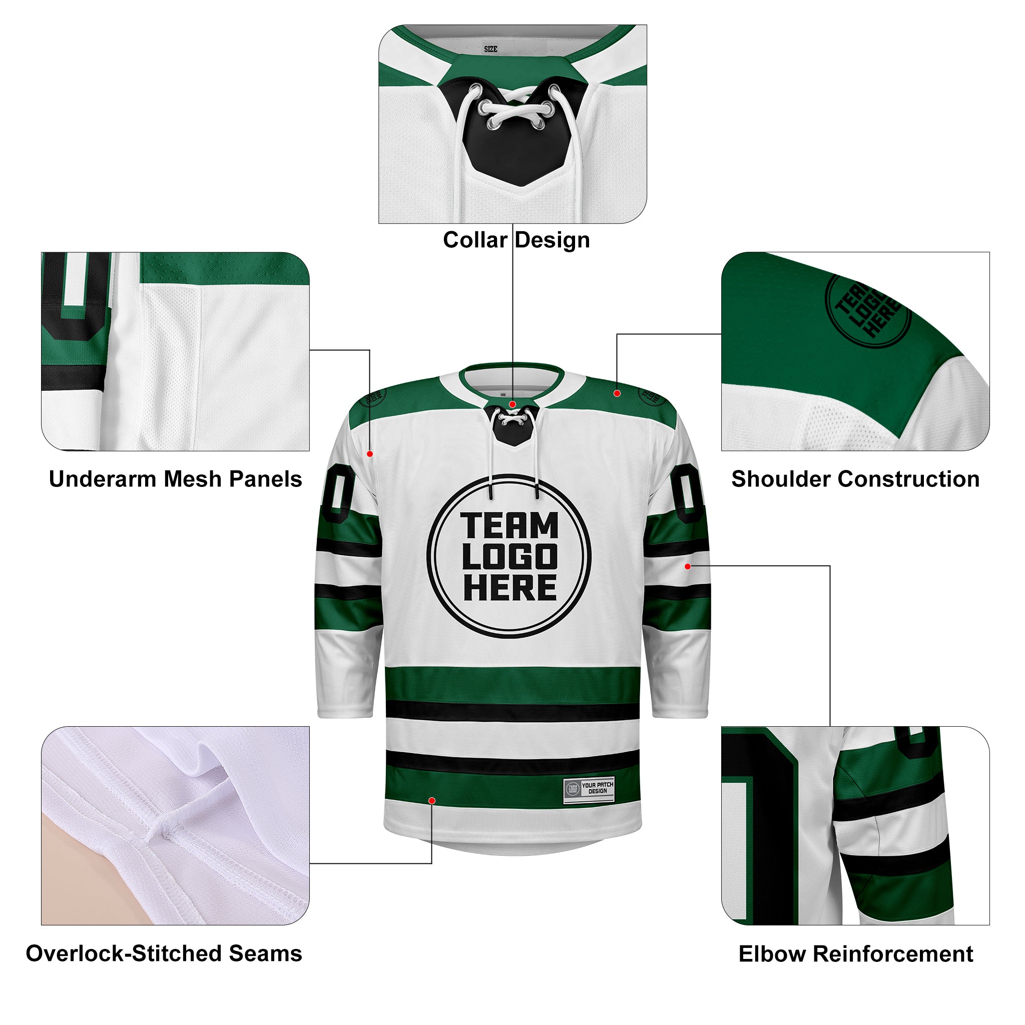 Custom Hockey Jersey Elite Pro EP-103 WhiteGreenBlack
