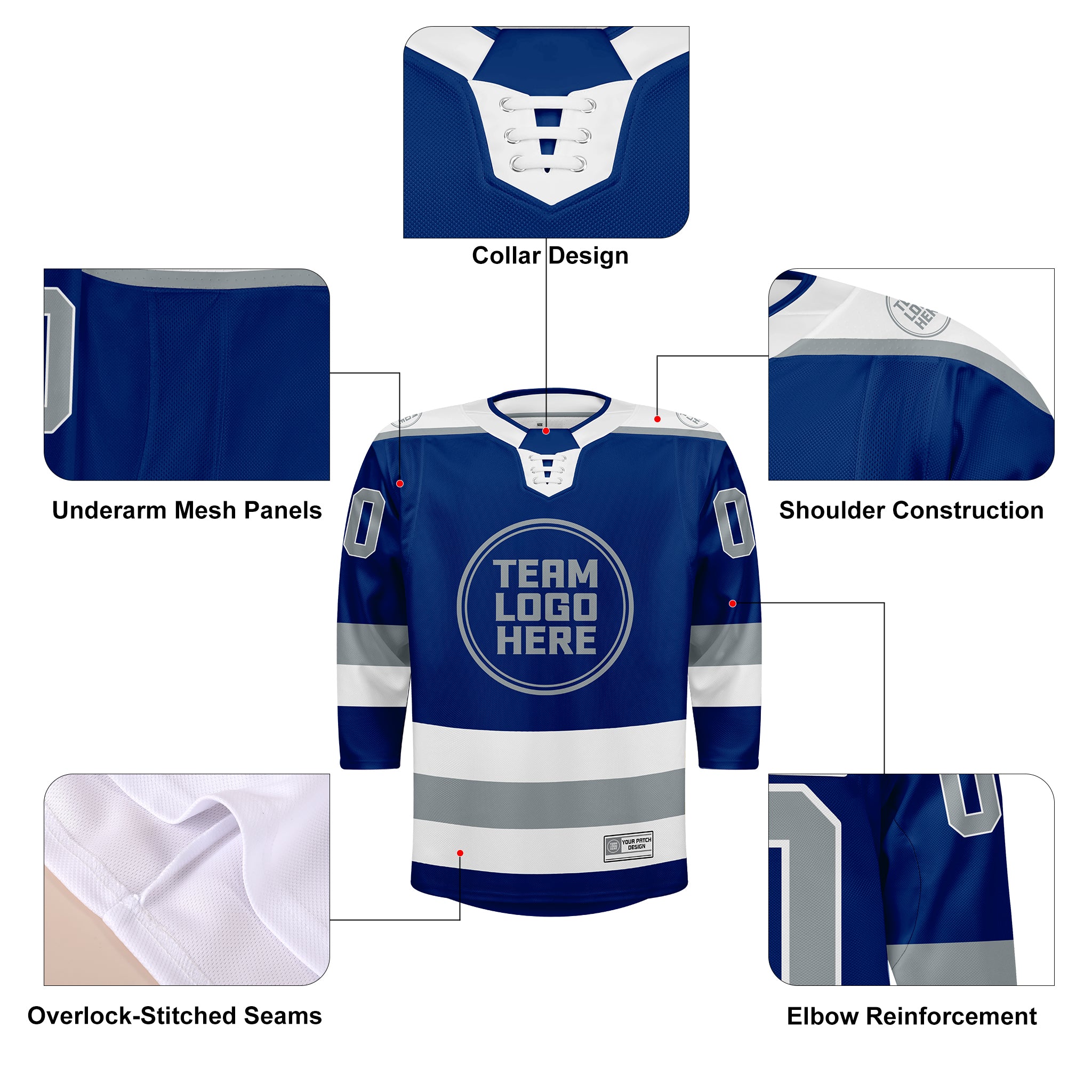 Custom Hockey Jersey Elite Pro EP-301 BlueSilverWhite