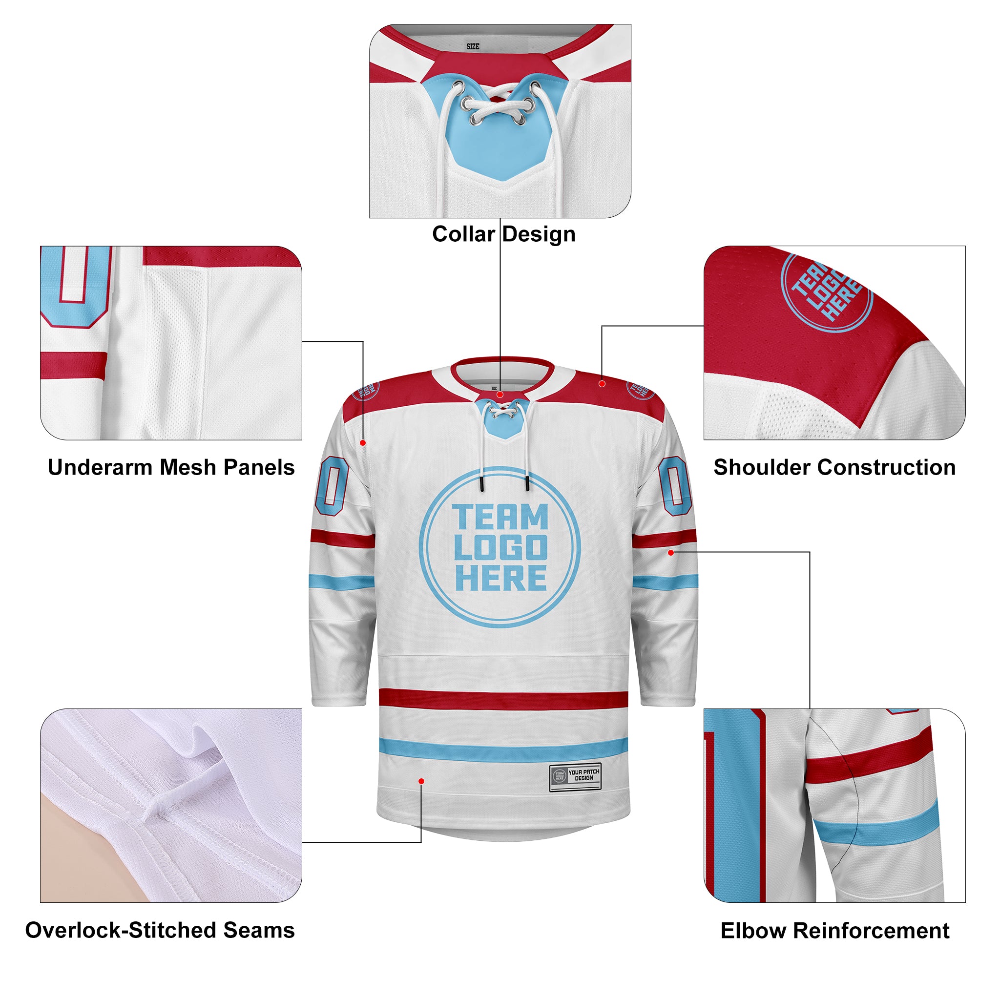 Custom Hockey Jersey Elite Pro EP-102 WhiteRedIceblue