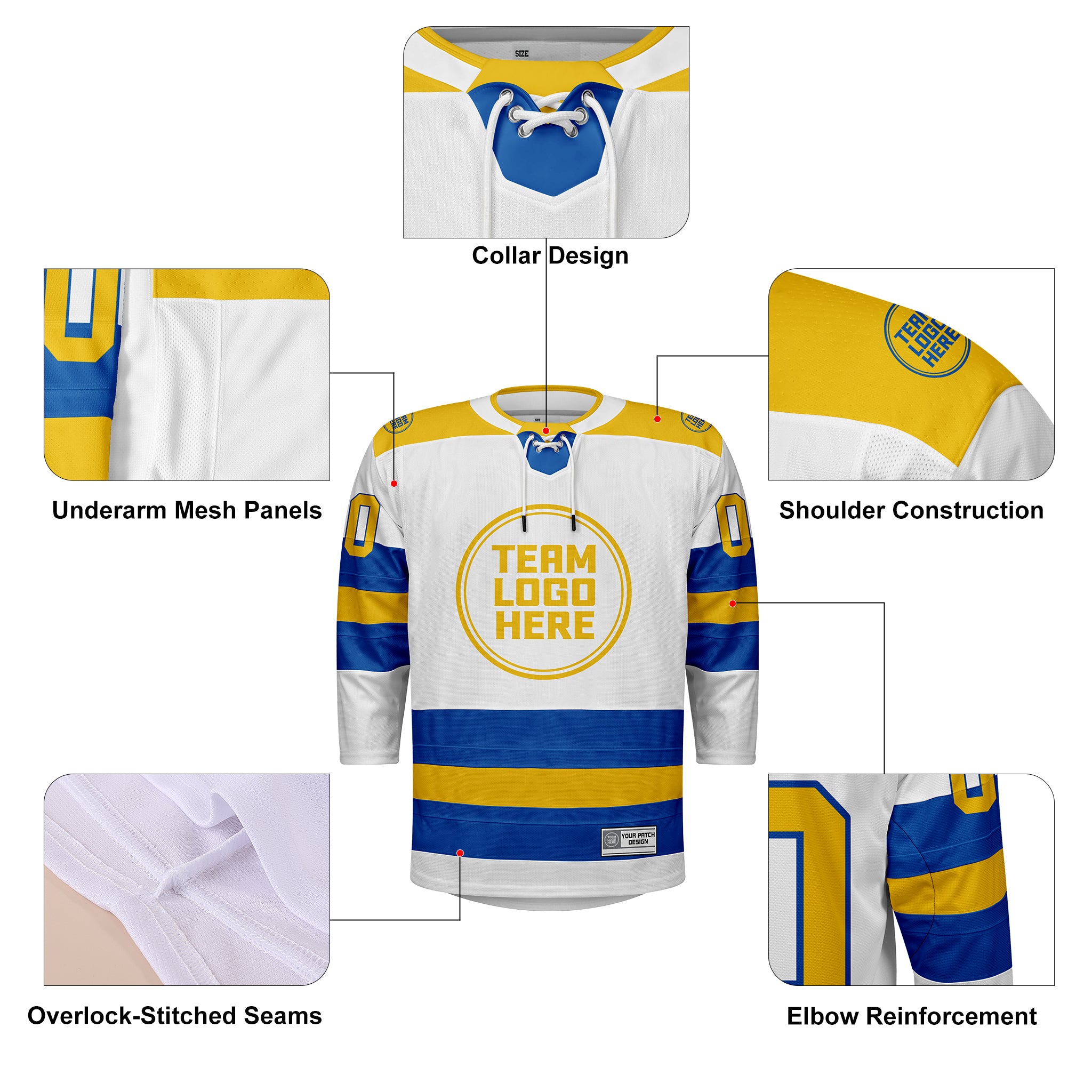 Custom Hockey Jersey Elite Pro EP-104 WhiteRoyalYellow