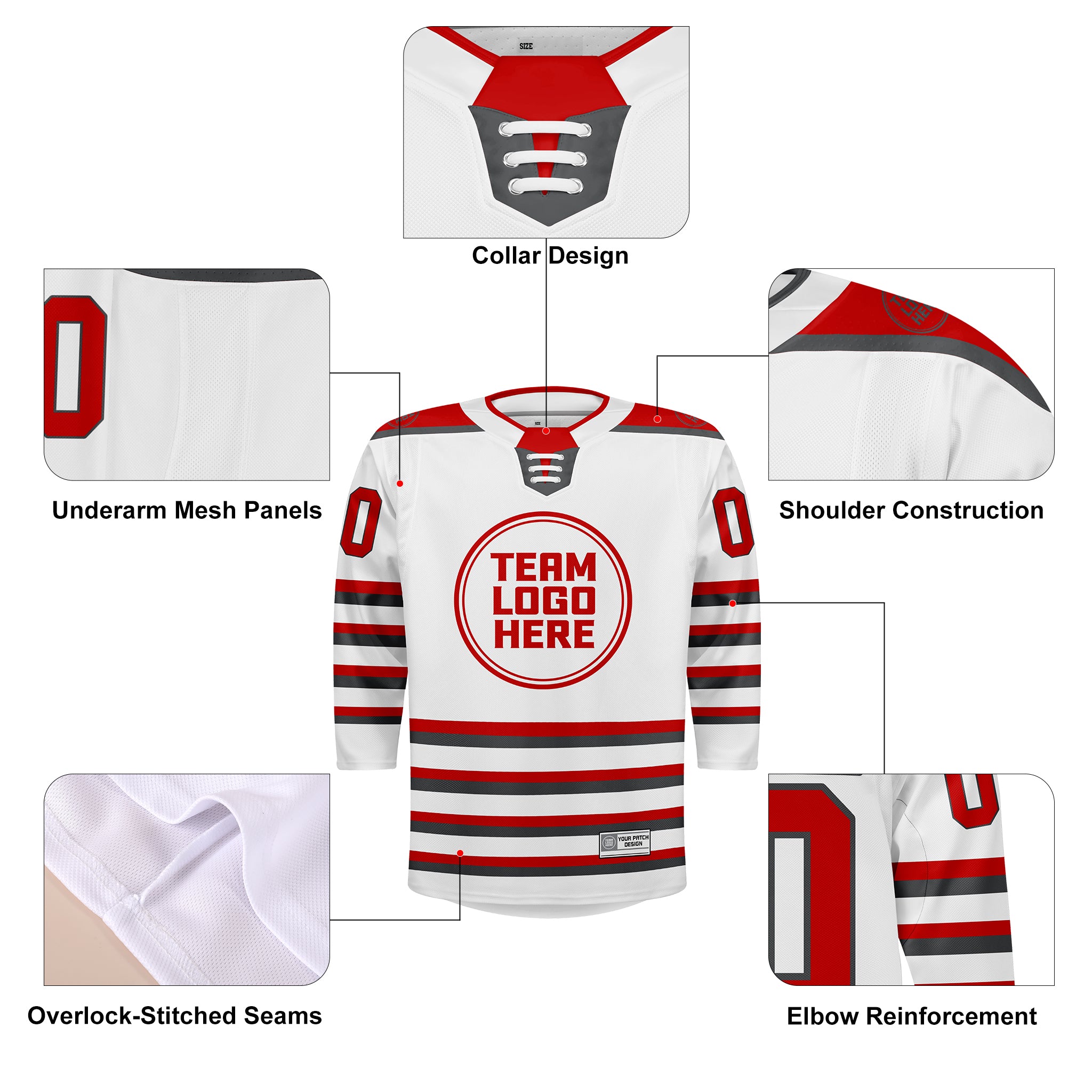 Custom Hockey Jersey Elite Pro EP-302 WhiteRedGray