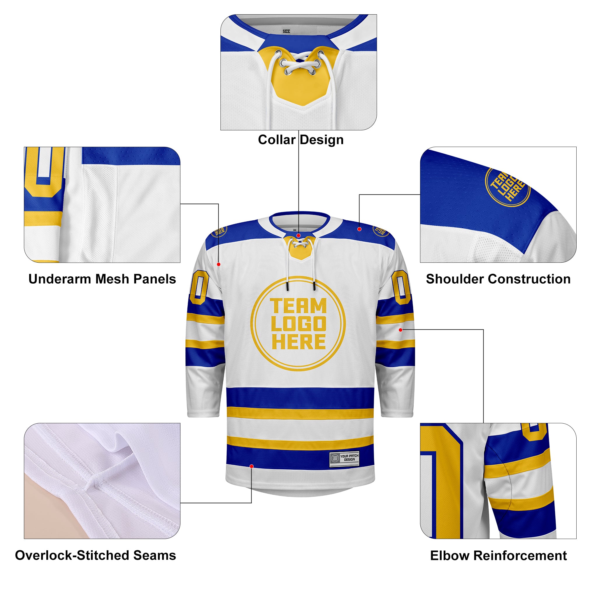 Custom Hockey Jersey Elite Pro EP-103 WhiteRoyalGold