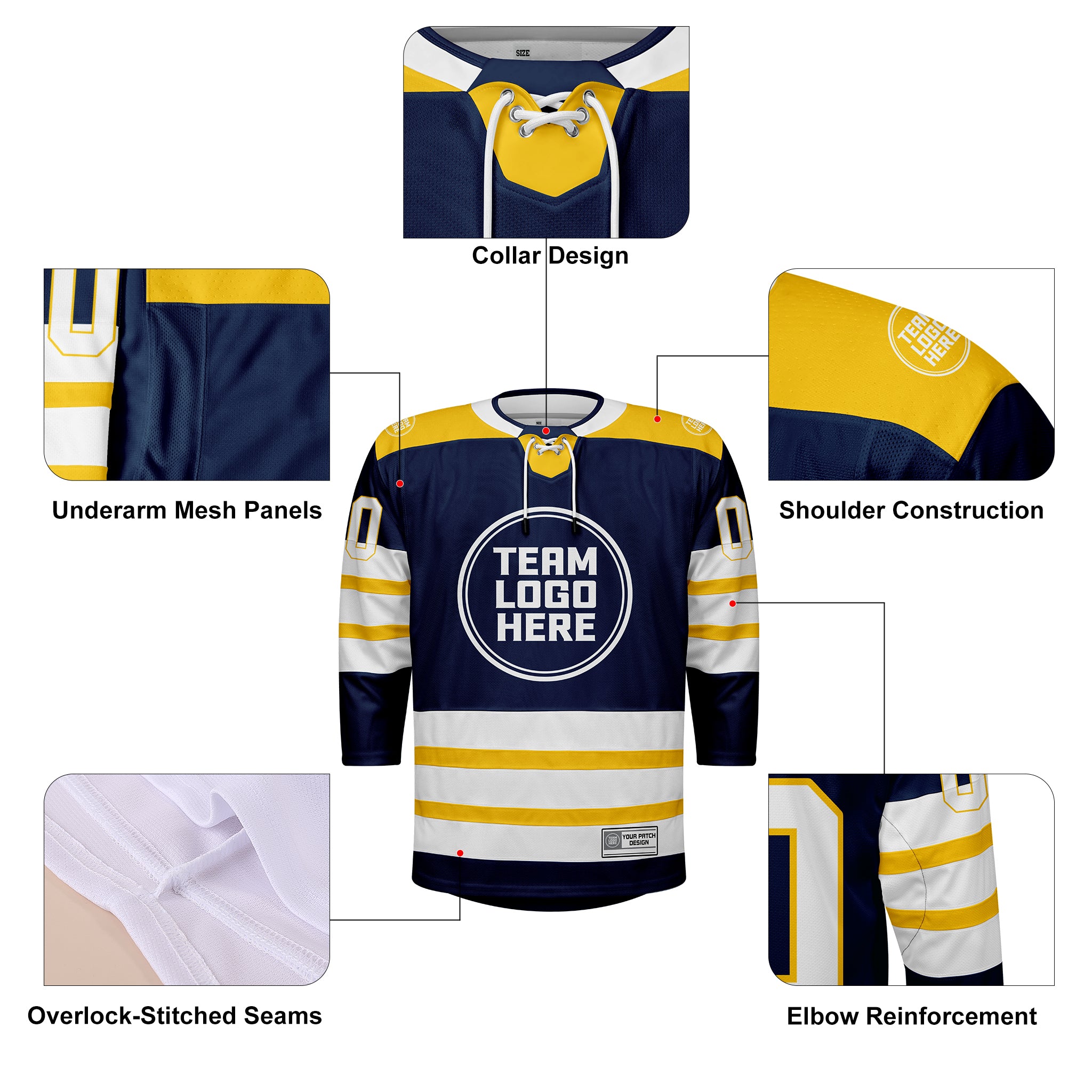 Custom Hockey Jersey Elite Pro EP-107 NavyGoldWhite