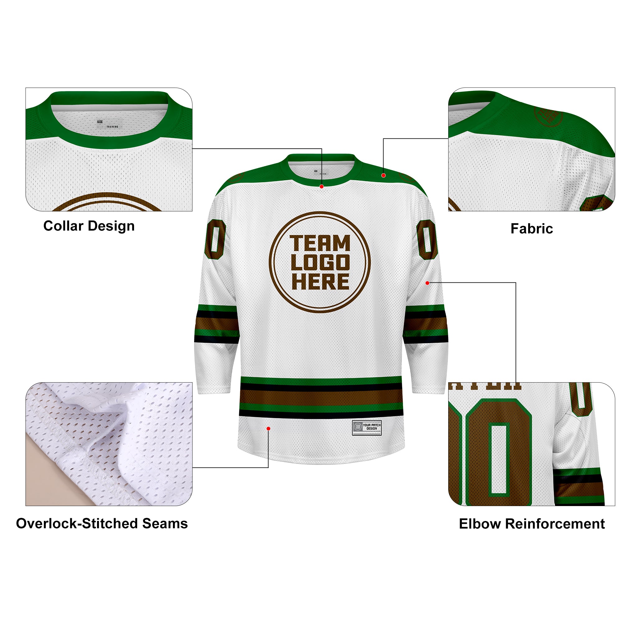 Custom Hockey Jersey Practice PS-302 WhiteGreenBlackBrown