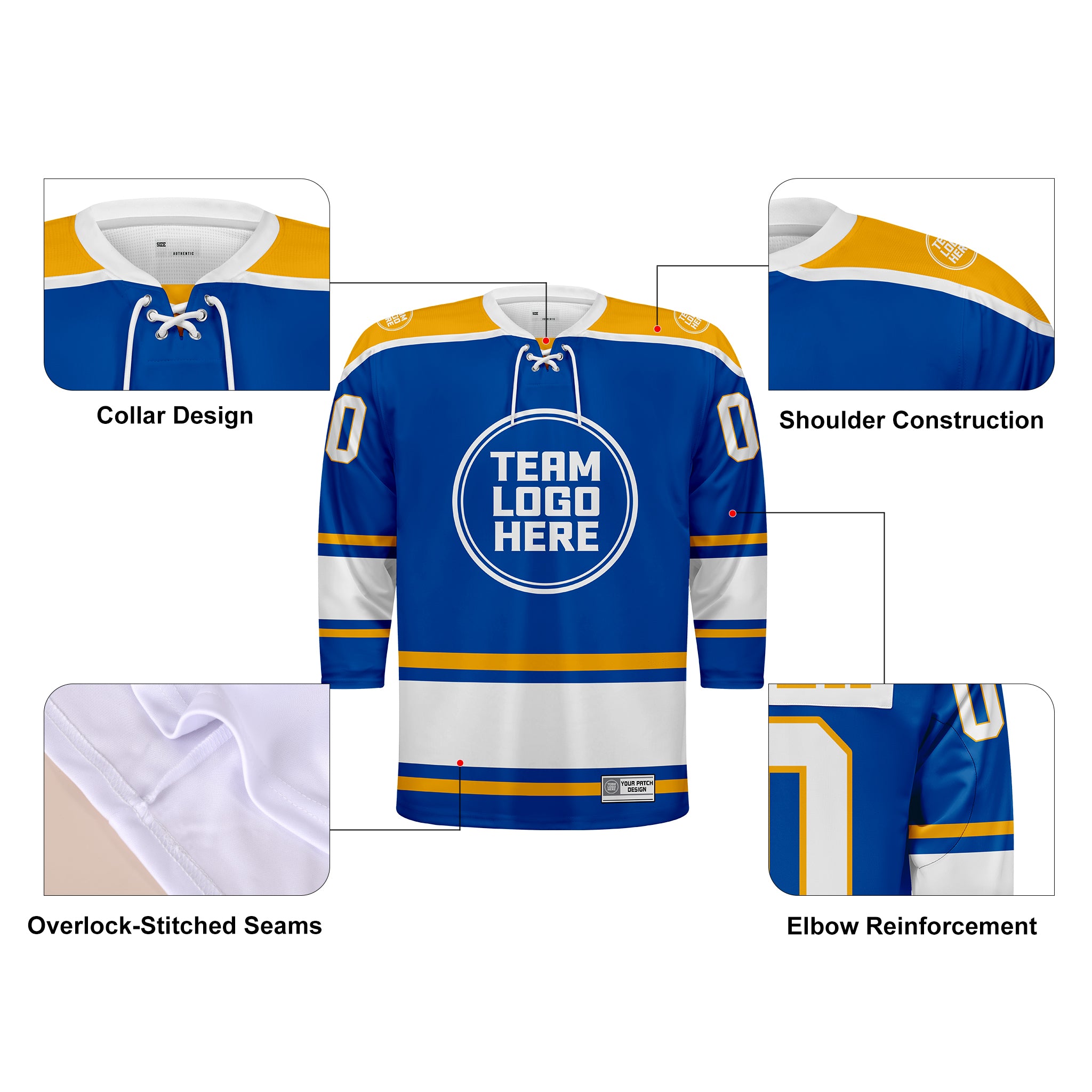 Custom Hockey Jersey Varsity Teamwear VT-301 RoyalWhiteYellow