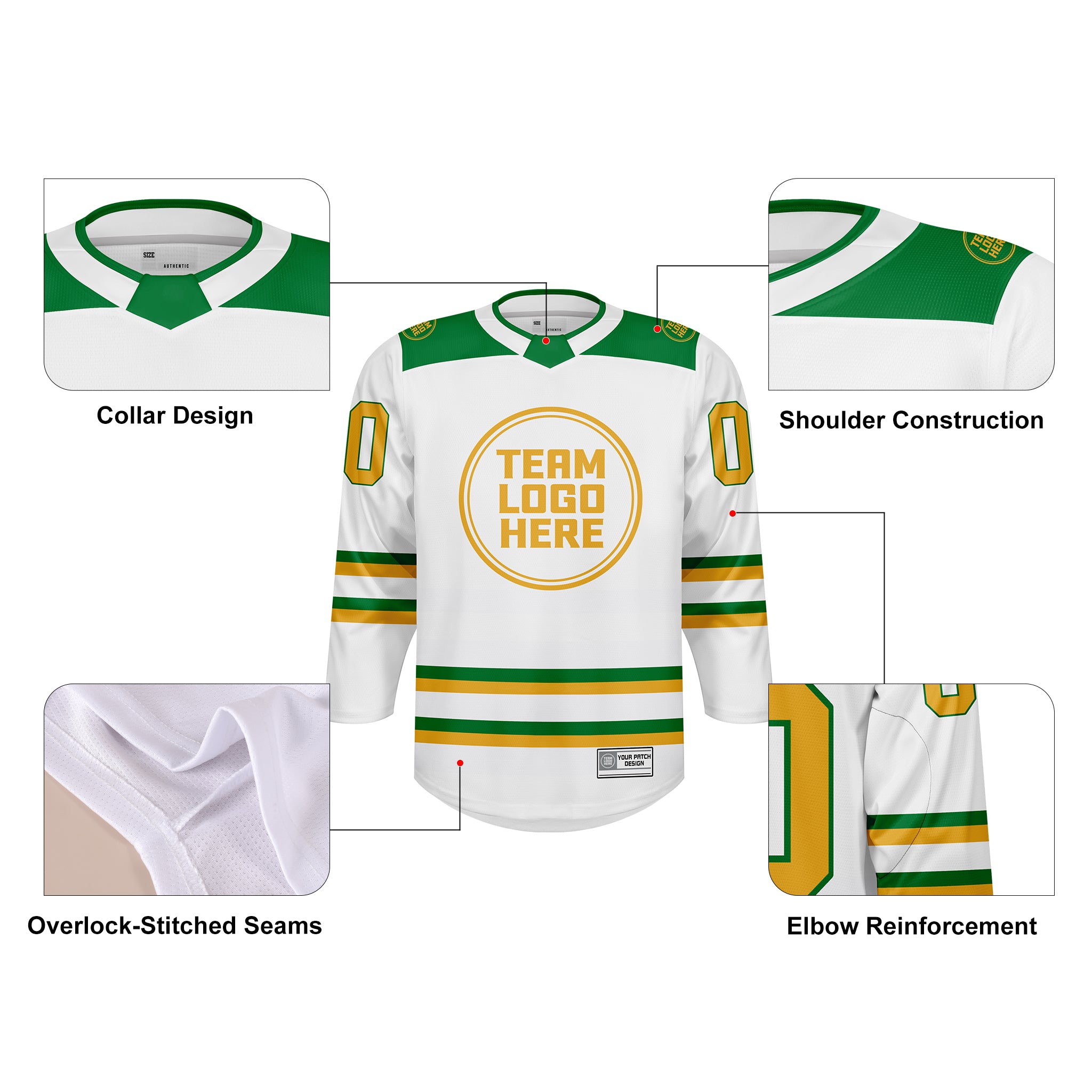 Custom Hockey Jersey Varsity Teamwear VT-101 WhiteGreenGold