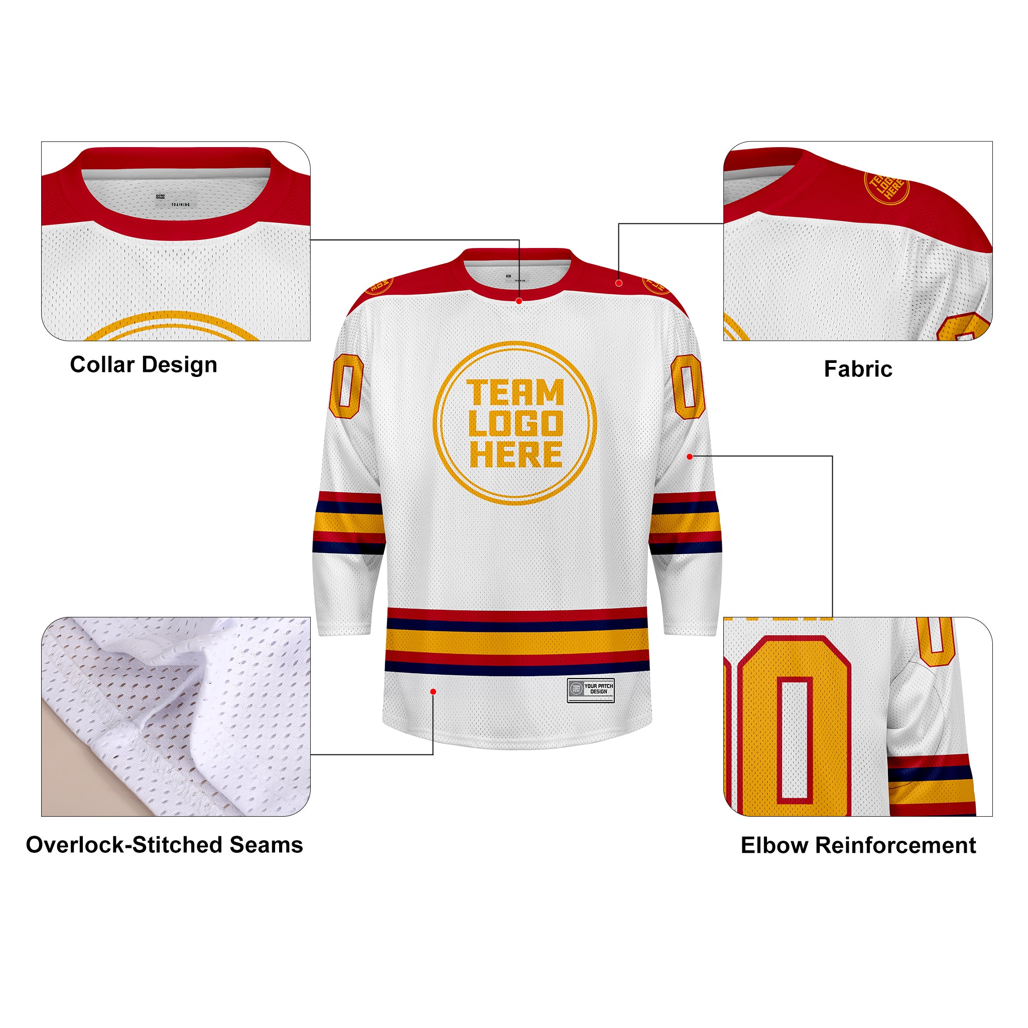 Custom Hockey Jersey Practice PS-302 WhiteRedNavyGold