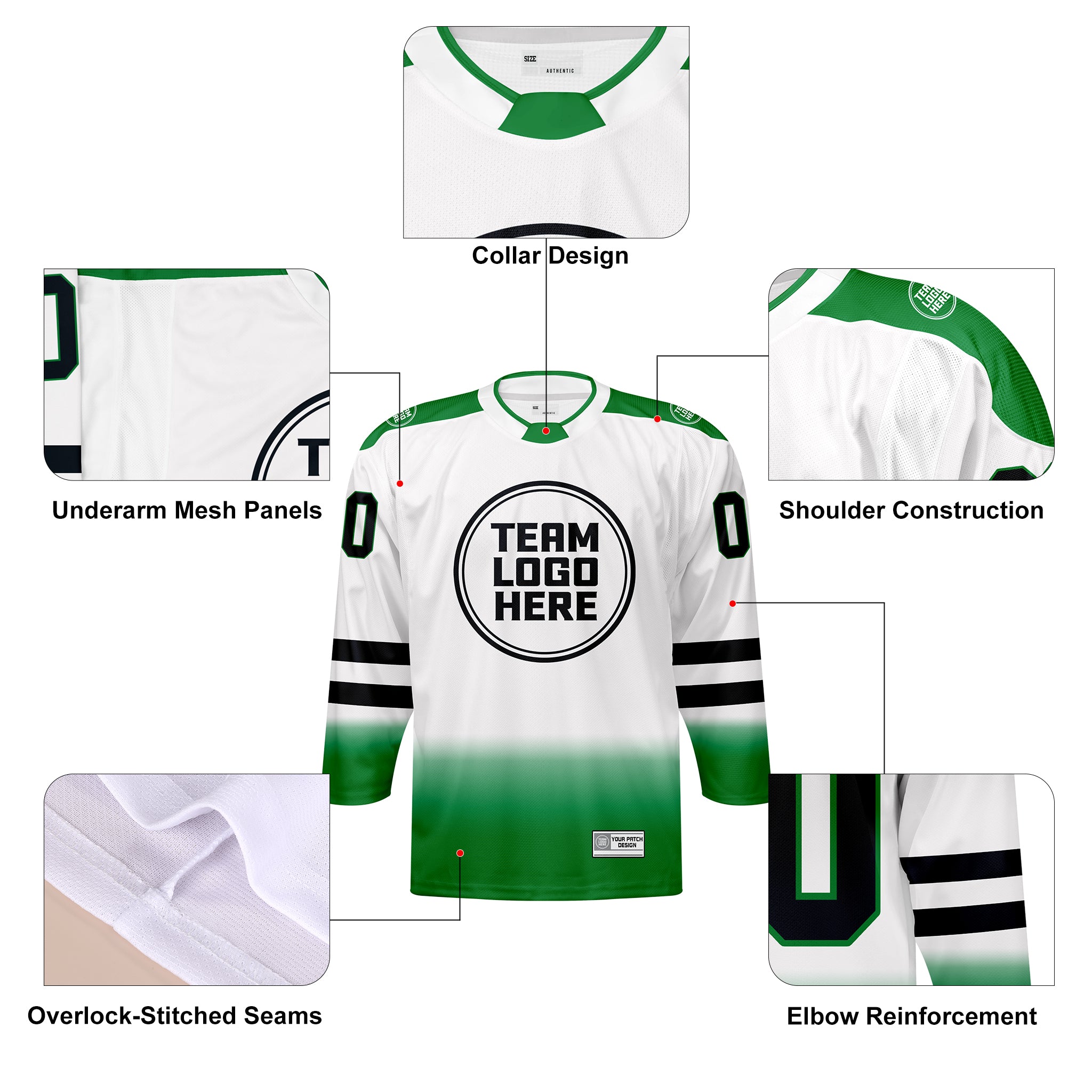 Custom Hockey Jersey Elite Pro EP-202 GreenWhiteBlack