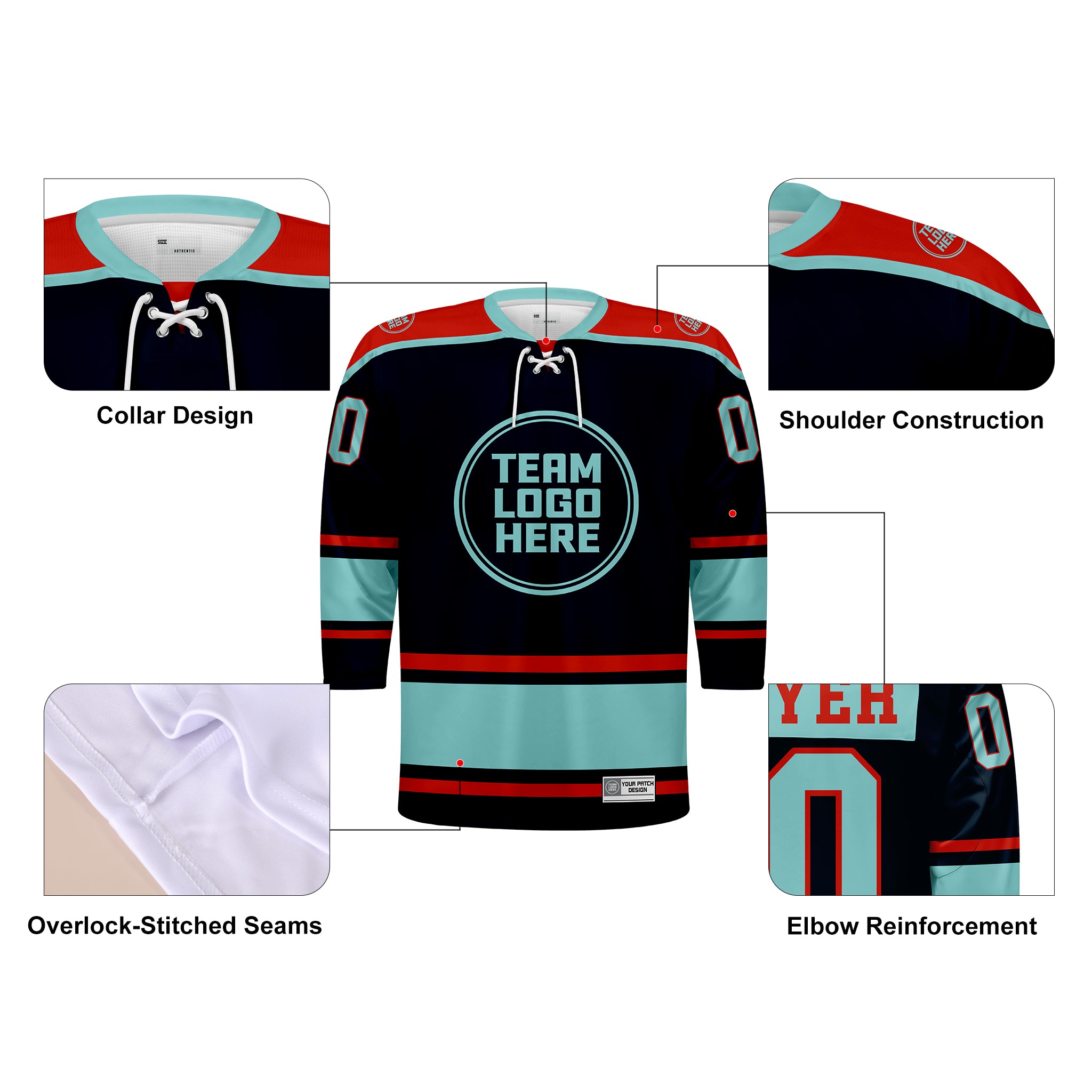 Custom Hockey Jersey Varsity Teamwear VT-301 TealIceRed