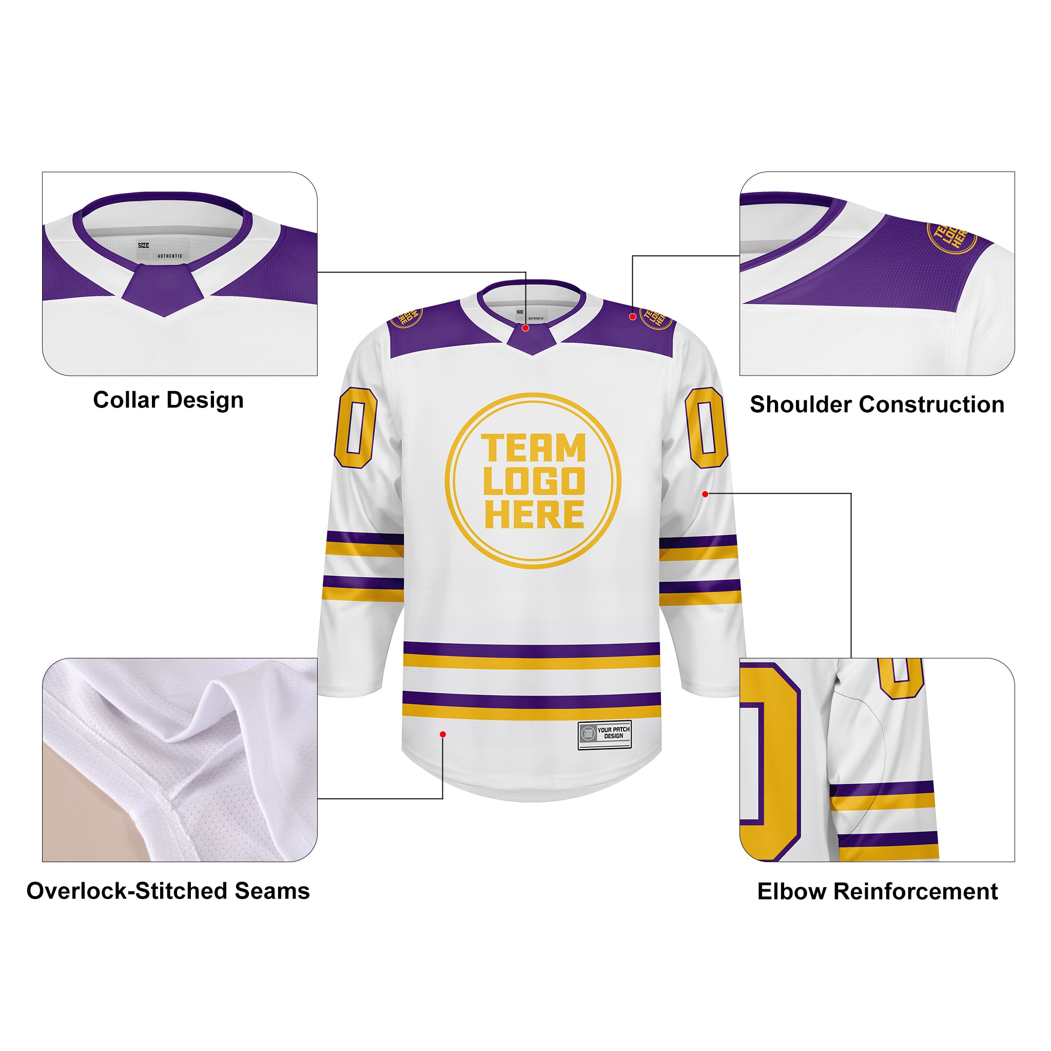 Custom Hockey Jersey Varsity Teamwear VT-101 WhitePurpleGold