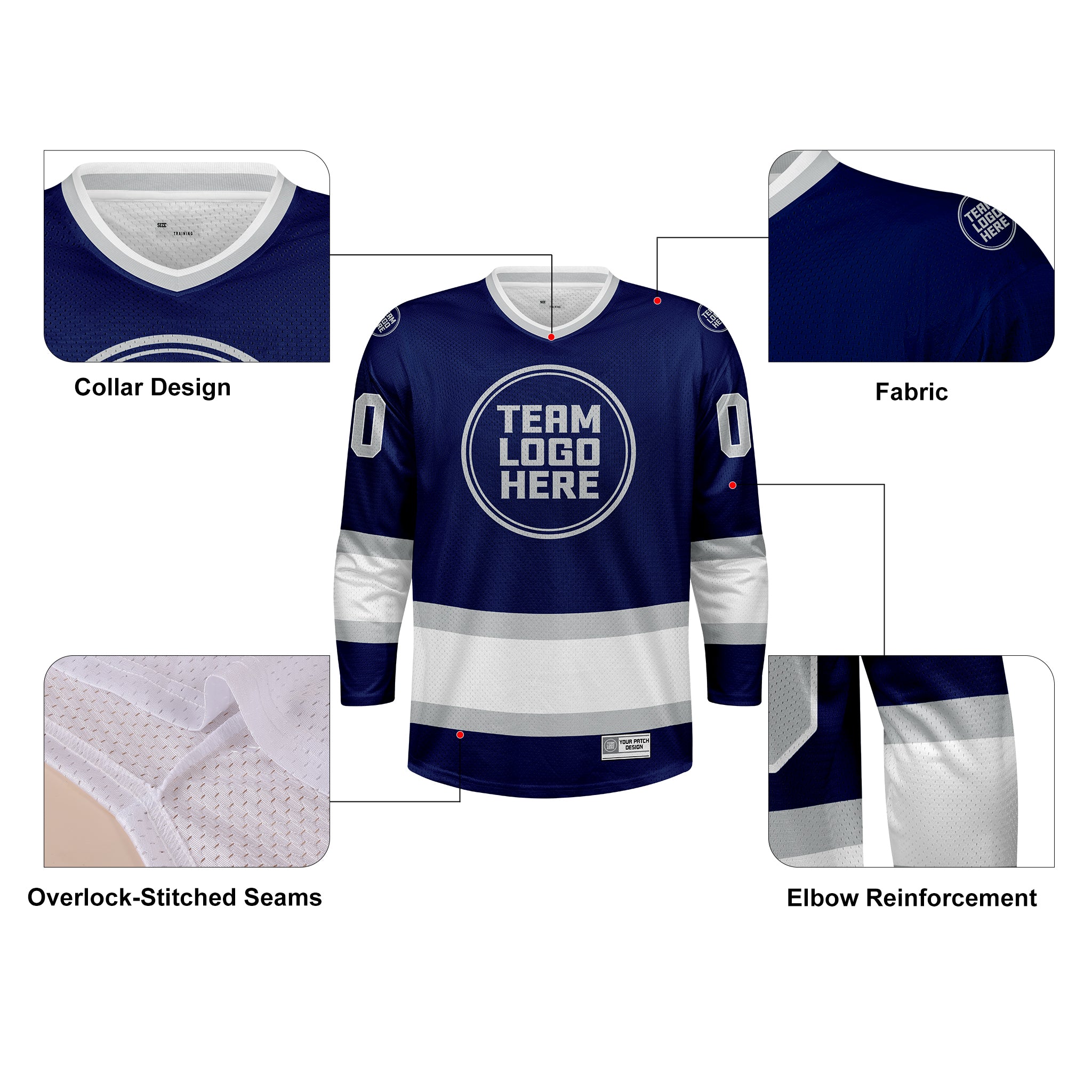 Custom Hockey Jersey Practice PS-107 NavySilverWhite