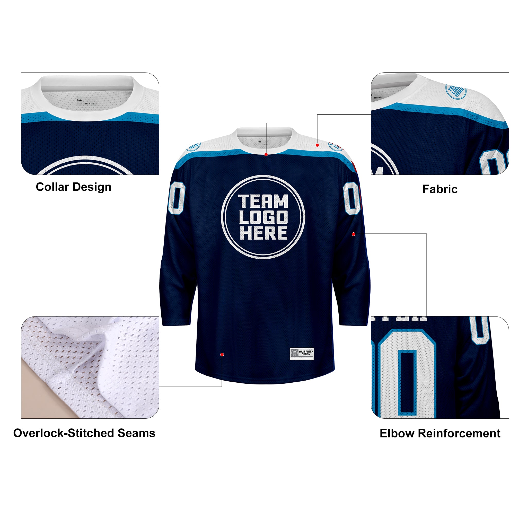 Custom Hockey Jersey Practice PS-301 NavyWhiteSky