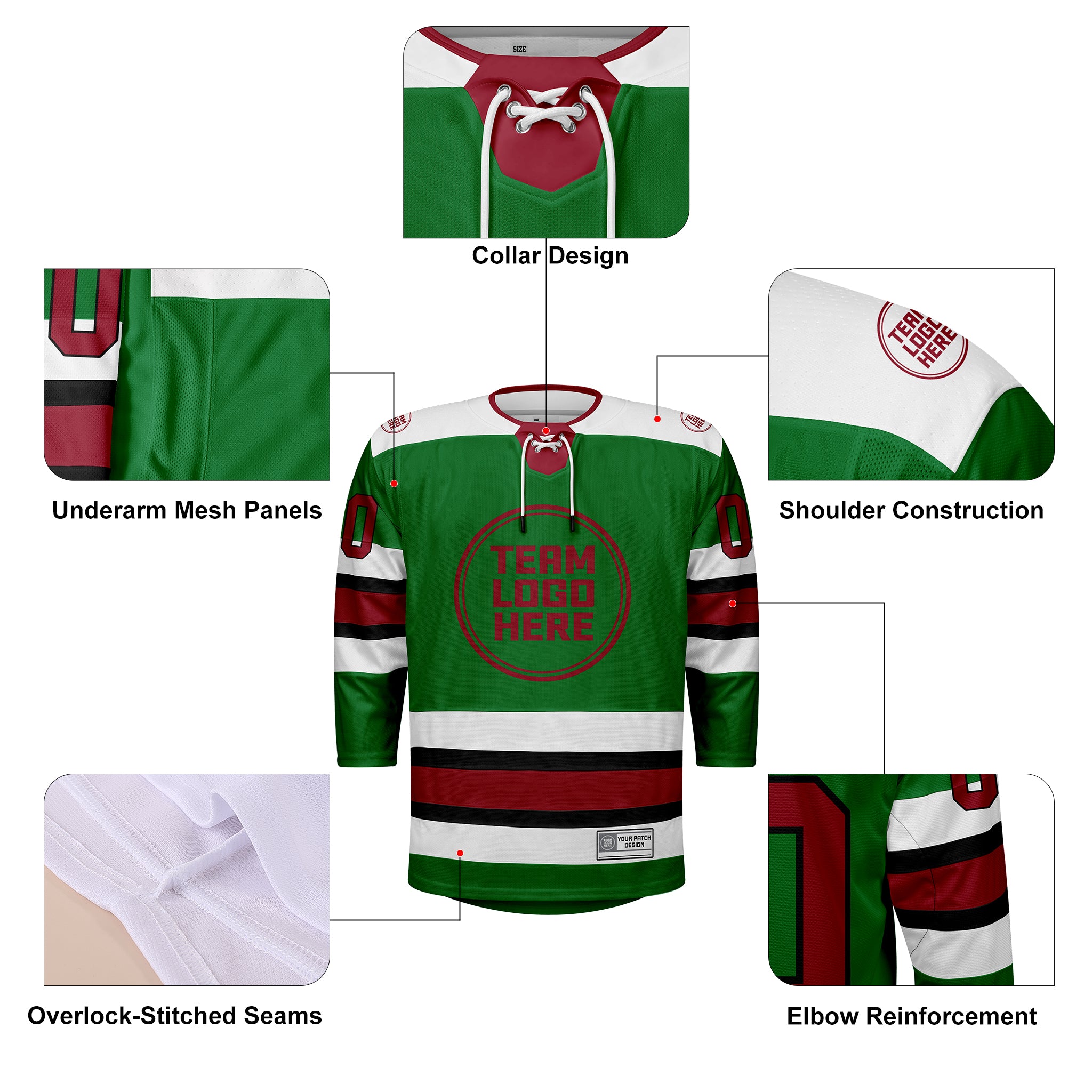 Custom Hockey Jersey Elite Pro EP-105 GreenWhiteBlackMaroon