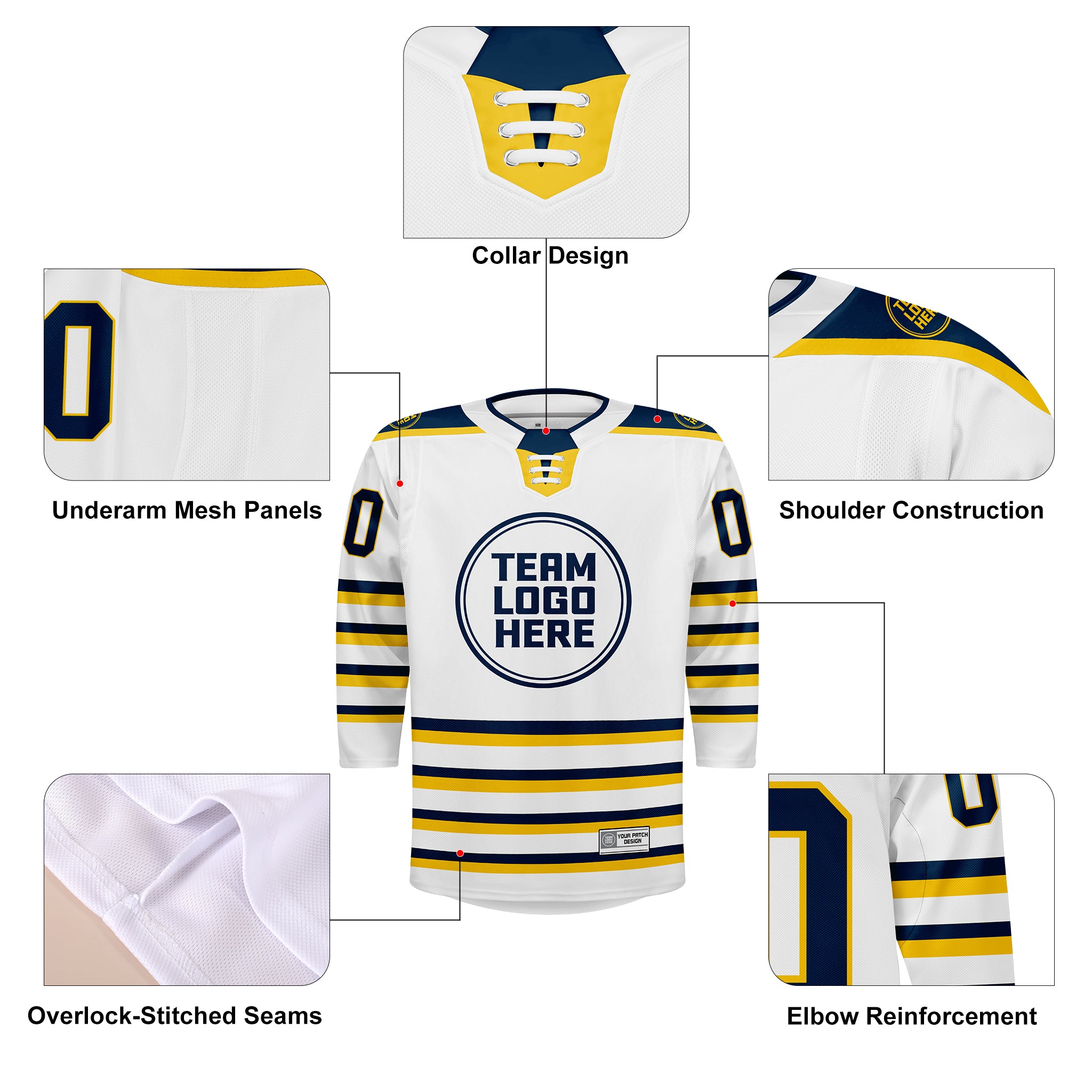 Custom Hockey Jersey Elite Pro EP-302 WhiteNavyGold