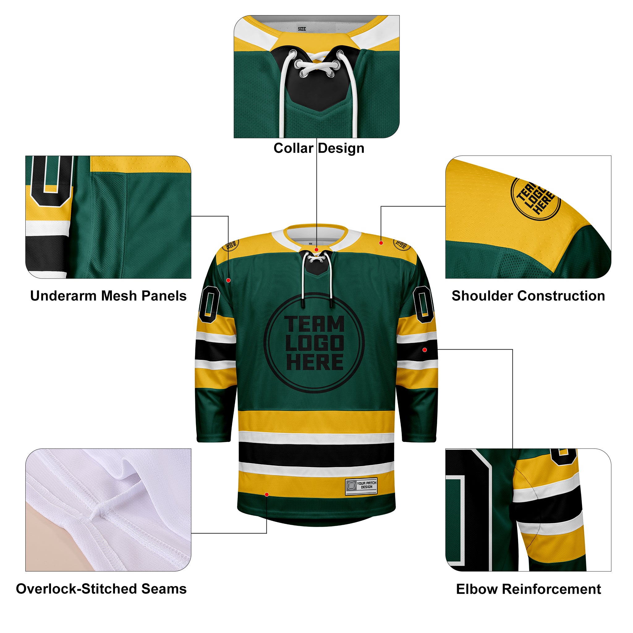 Custom Hockey Jersey Elite Pro EP-105 GreenGoldWhiteBlack