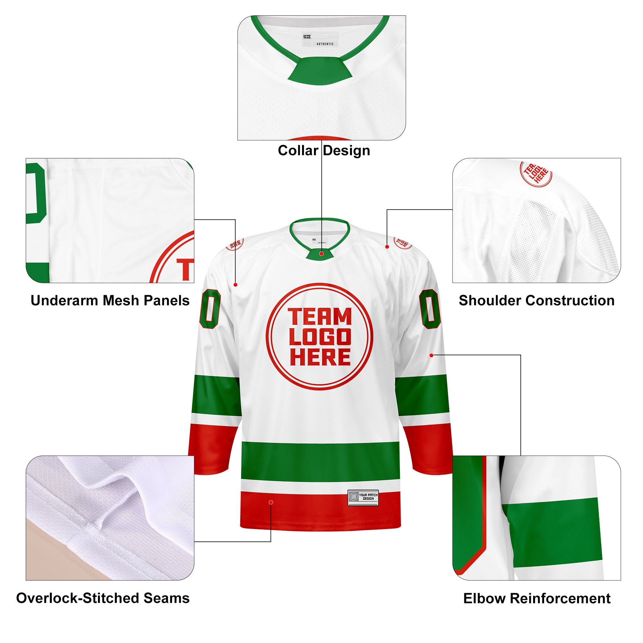 Custom Hockey Jersey Elite Pro EP-201 WhiteGreenRed