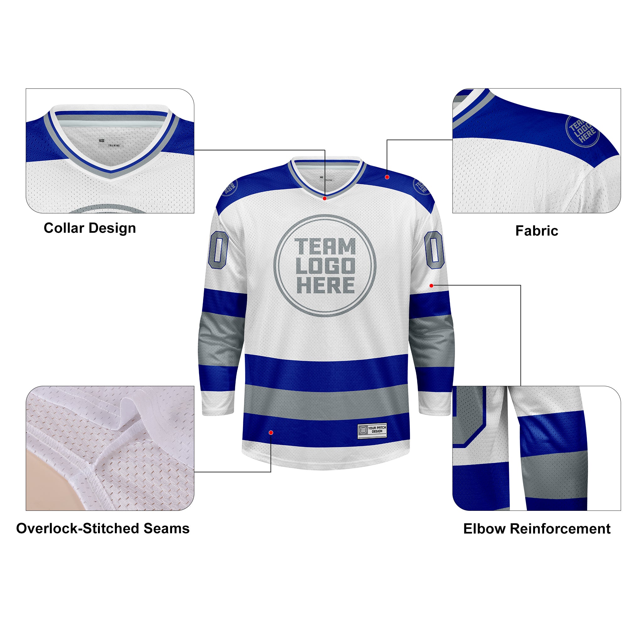 Custom Hockey Jersey Practice PS-102 WhiteRoyalSilver