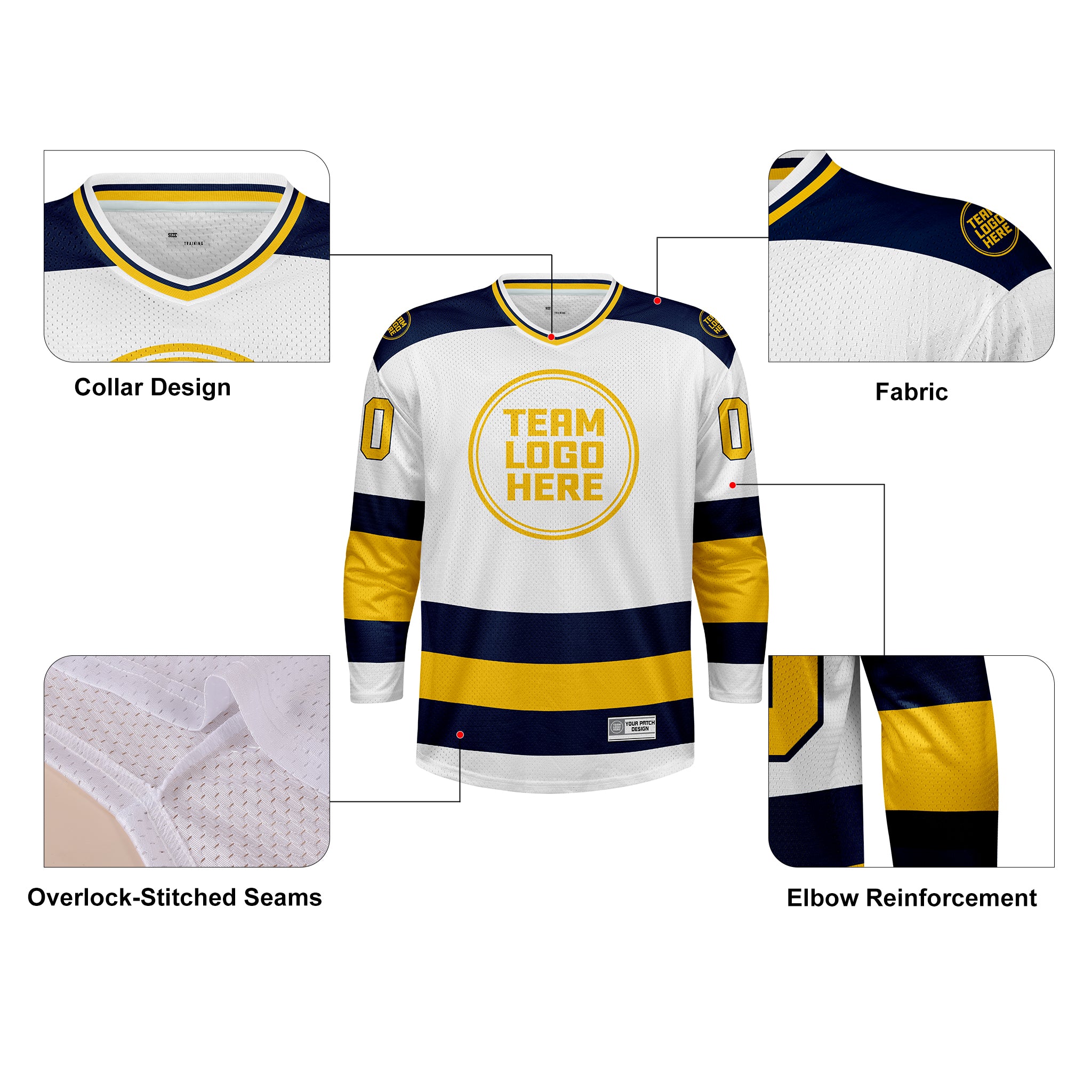 Custom Hockey Jersey Practice PS-102 WhiteNavyGold