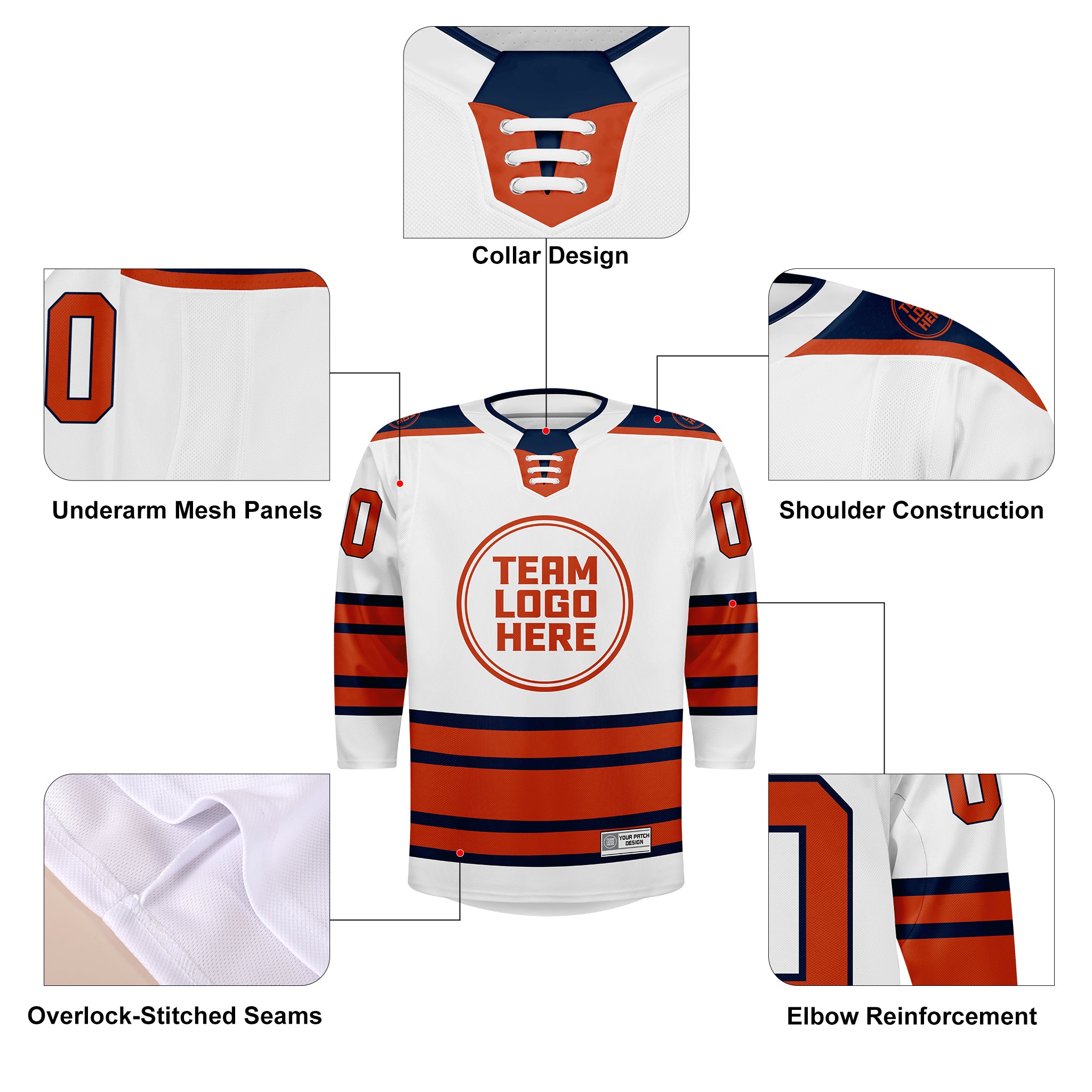 Custom Hockey Jersey Elite Pro EP-303 WhiteNavyOrange