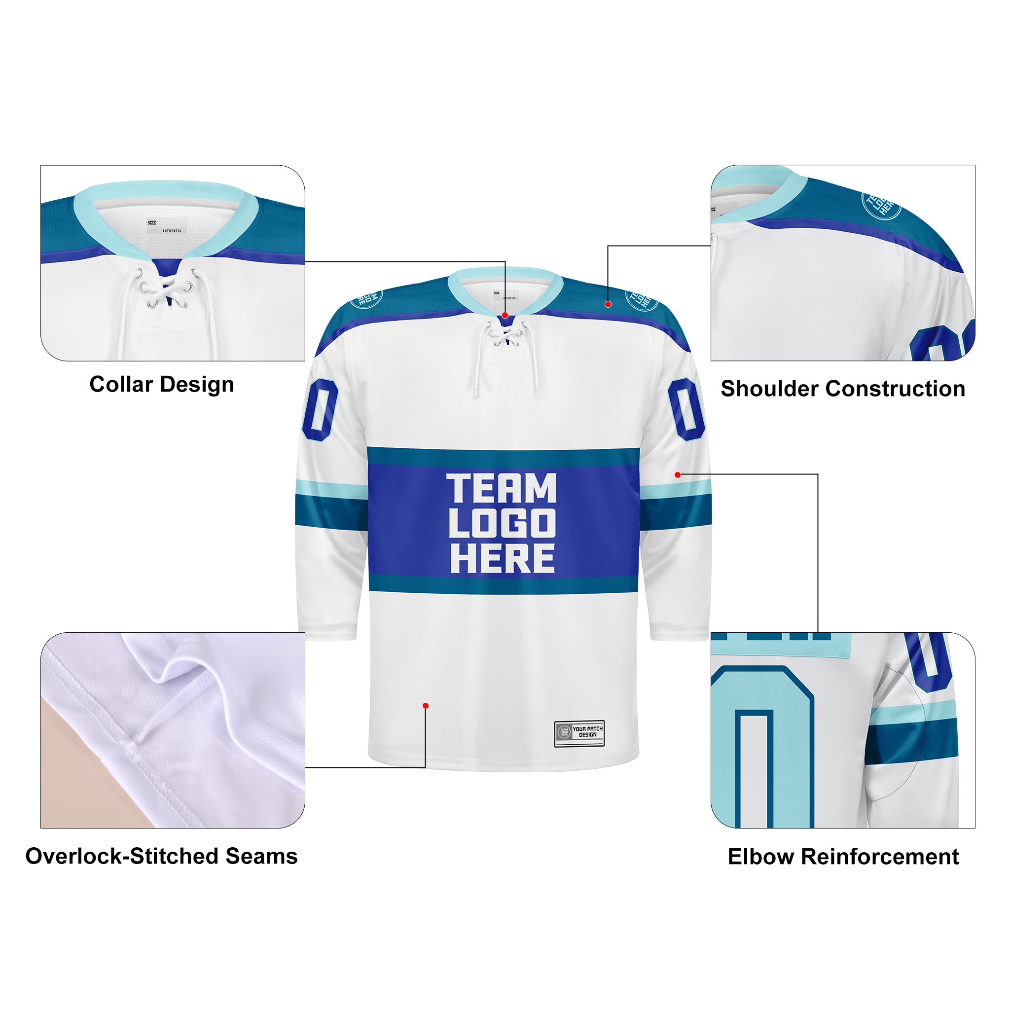 Custom Hockey Jersey Varsity Teamwear VT-302 WhiteBlueIndigoTeal