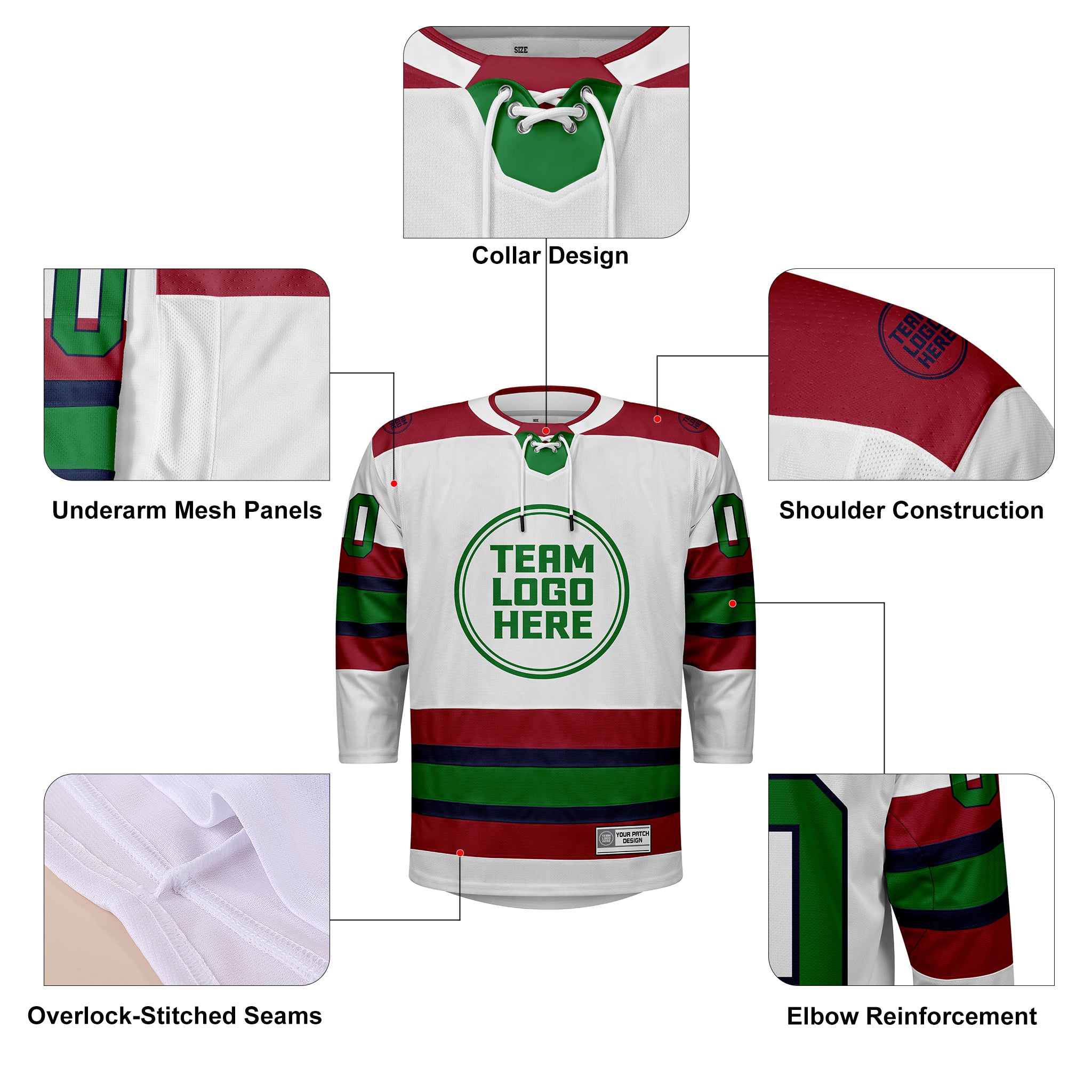 Custom Hockey Jersey Elite Pro EP-105 WhiteMaroonNavyGreen