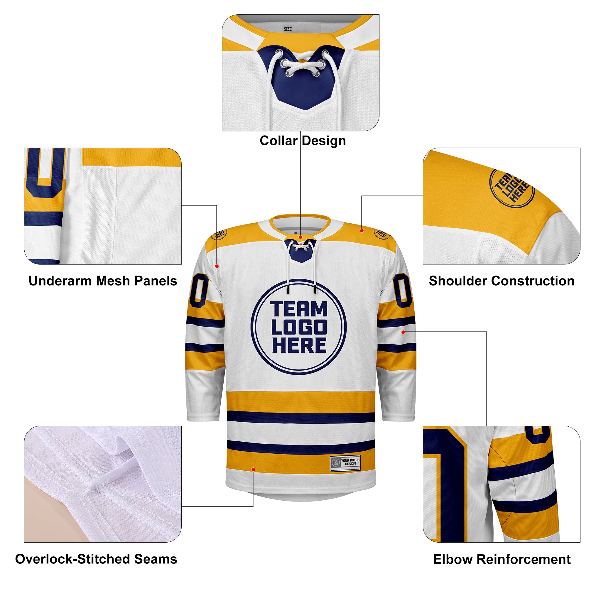 Custom Hockey Jersey Elite Pro EP-103 WhiteGoldNavy