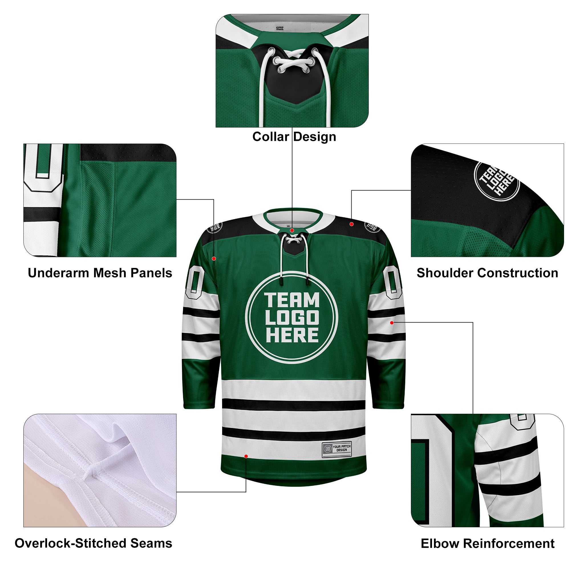 Custom Hockey Jersey Elite Pro EP-107 GreenBlackWhite