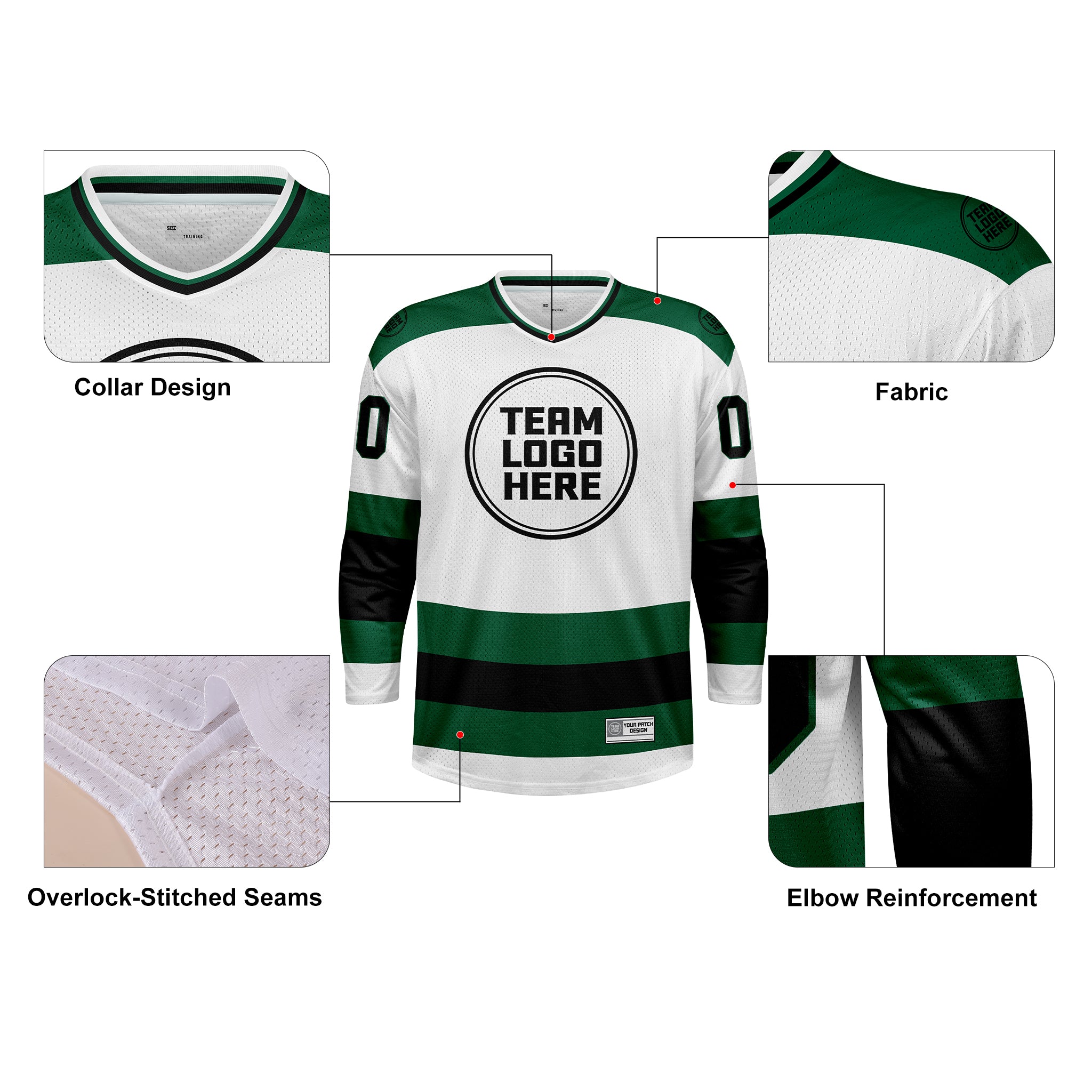 Custom Hockey Jersey Practice PS-102 WhiteGreenBlack