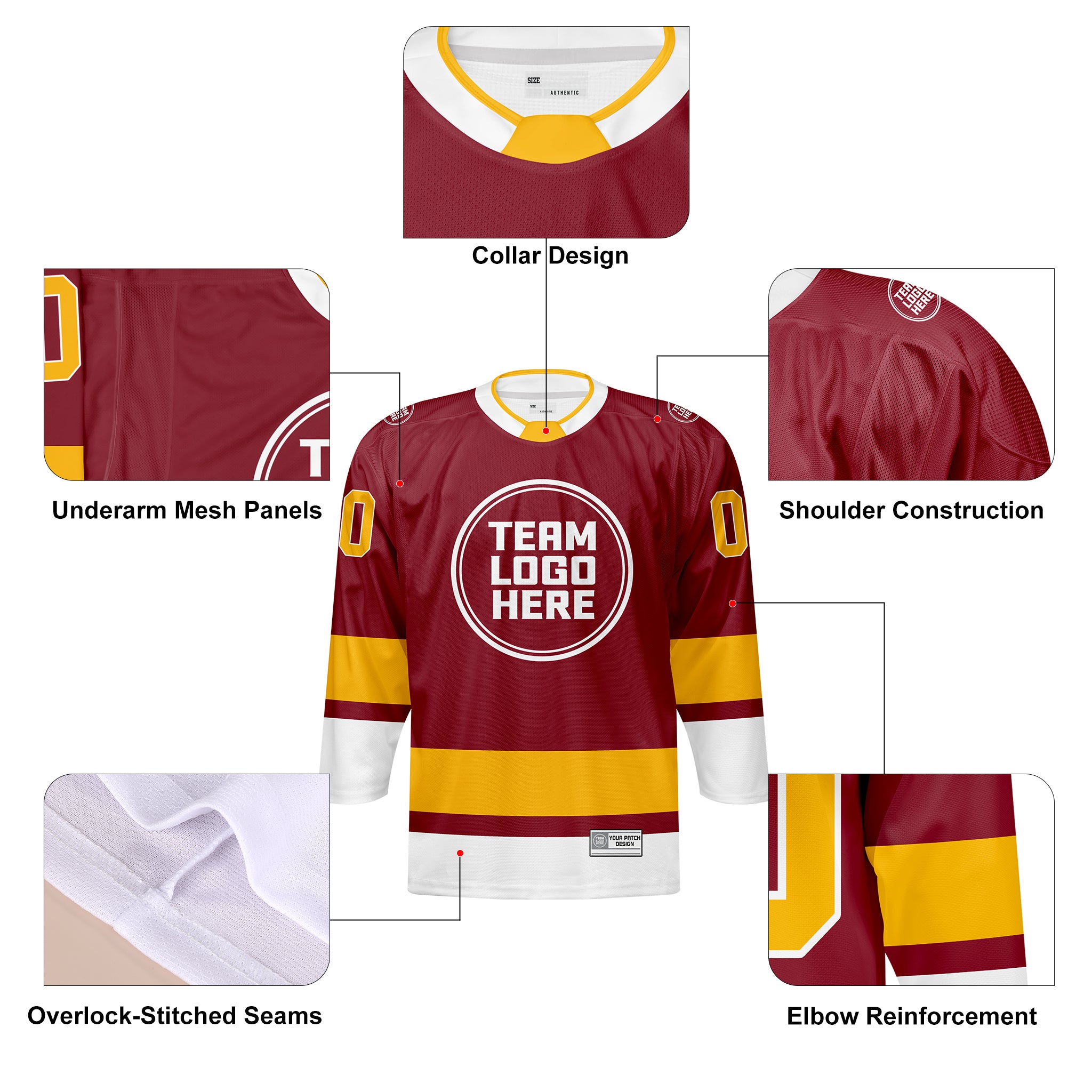 Custom Hockey Jersey Elite Pro EP-201 MaroonGoldWhite