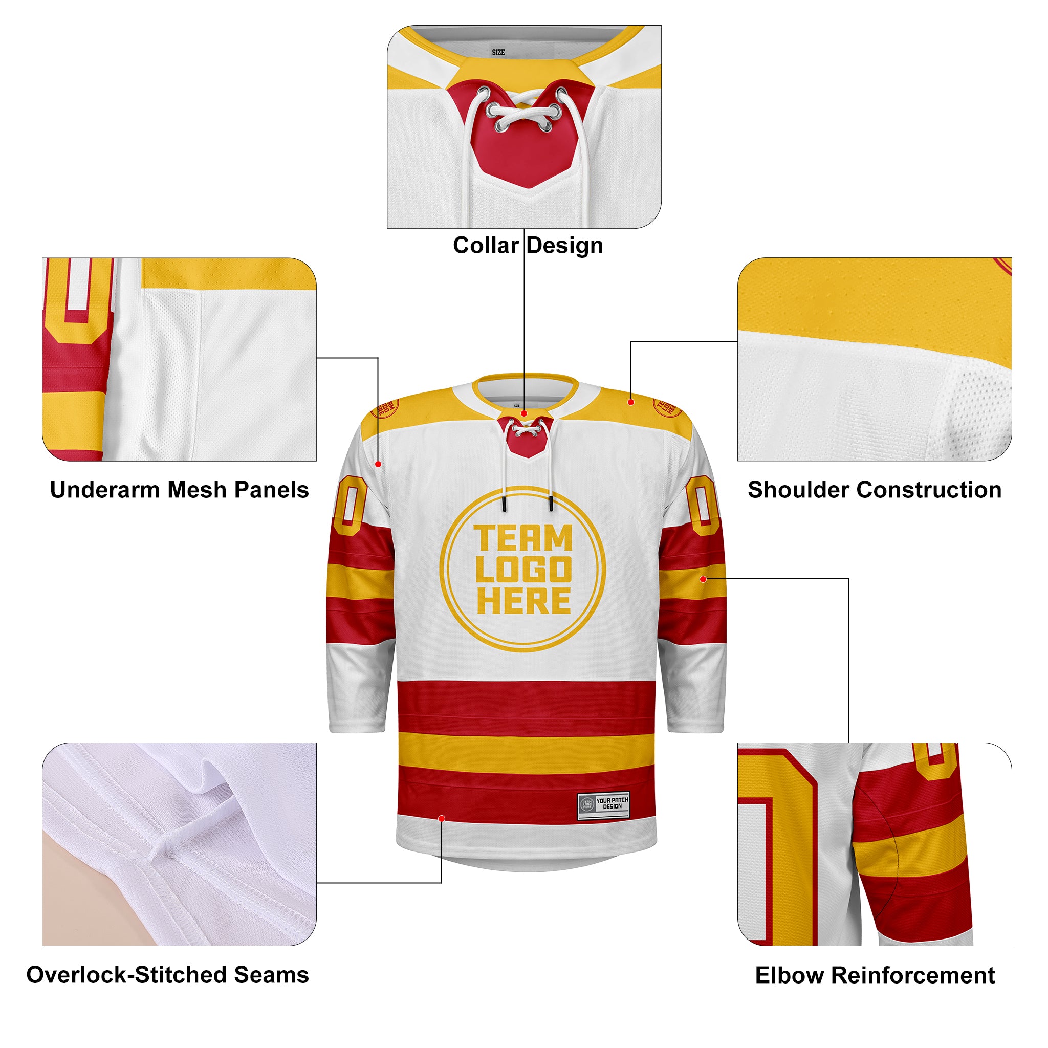 Custom Hockey Jersey Elite Pro EP-104 WhiteRedGold