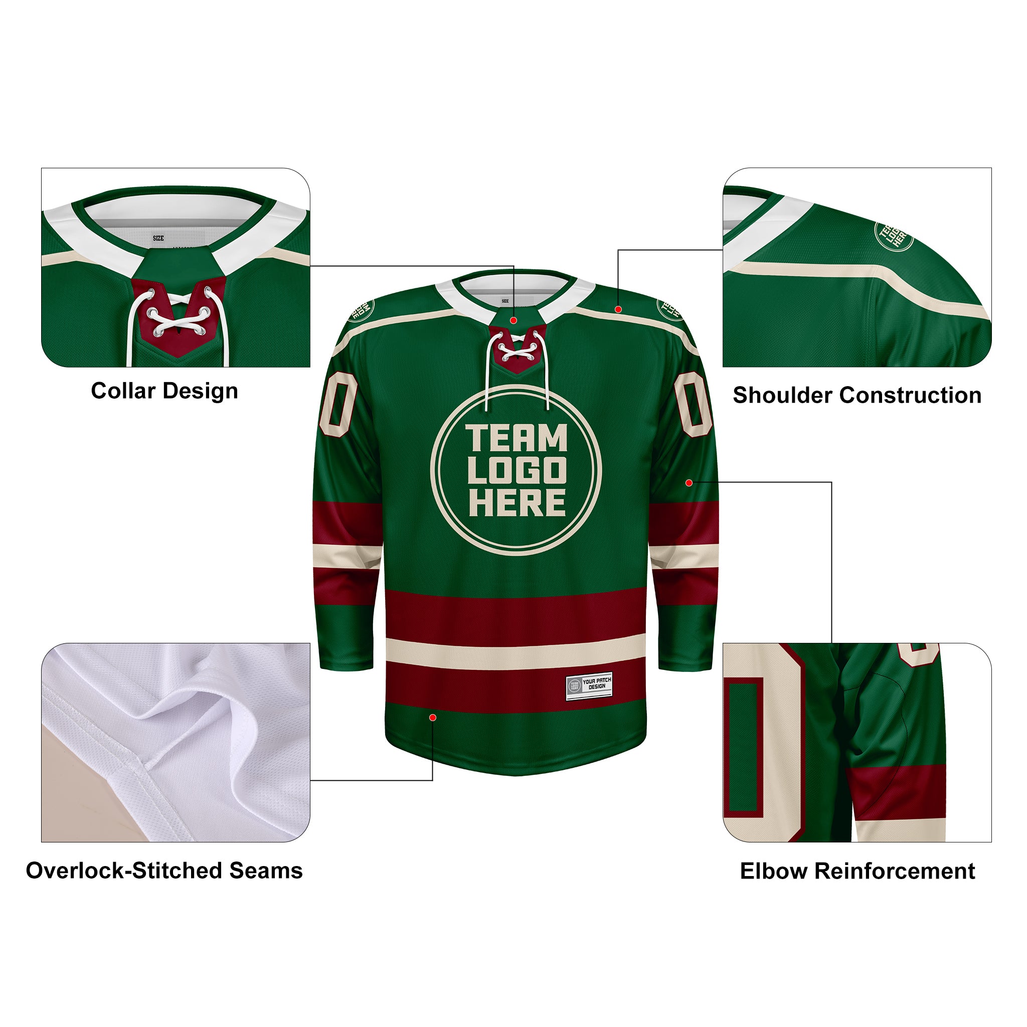 Custom Hockey Jersey Varsity Teamwear VT-202 ForestBeigeWine