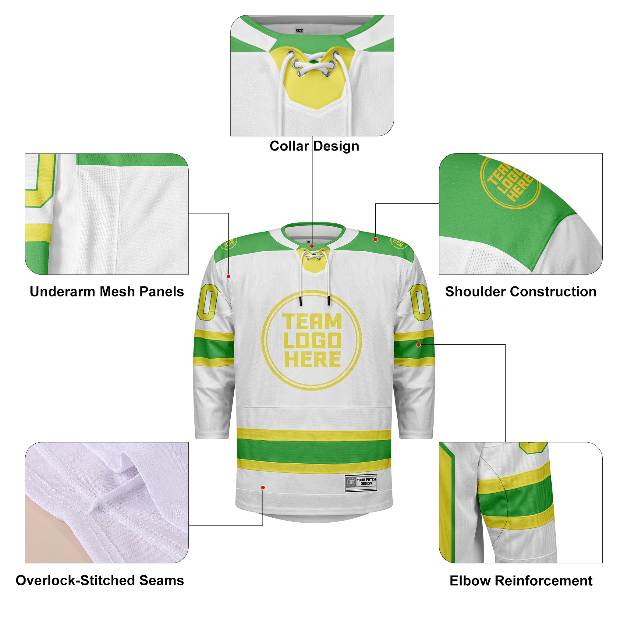 Custom Hockey Jersey Elite Pro EP-101 WhiteYellowGreen