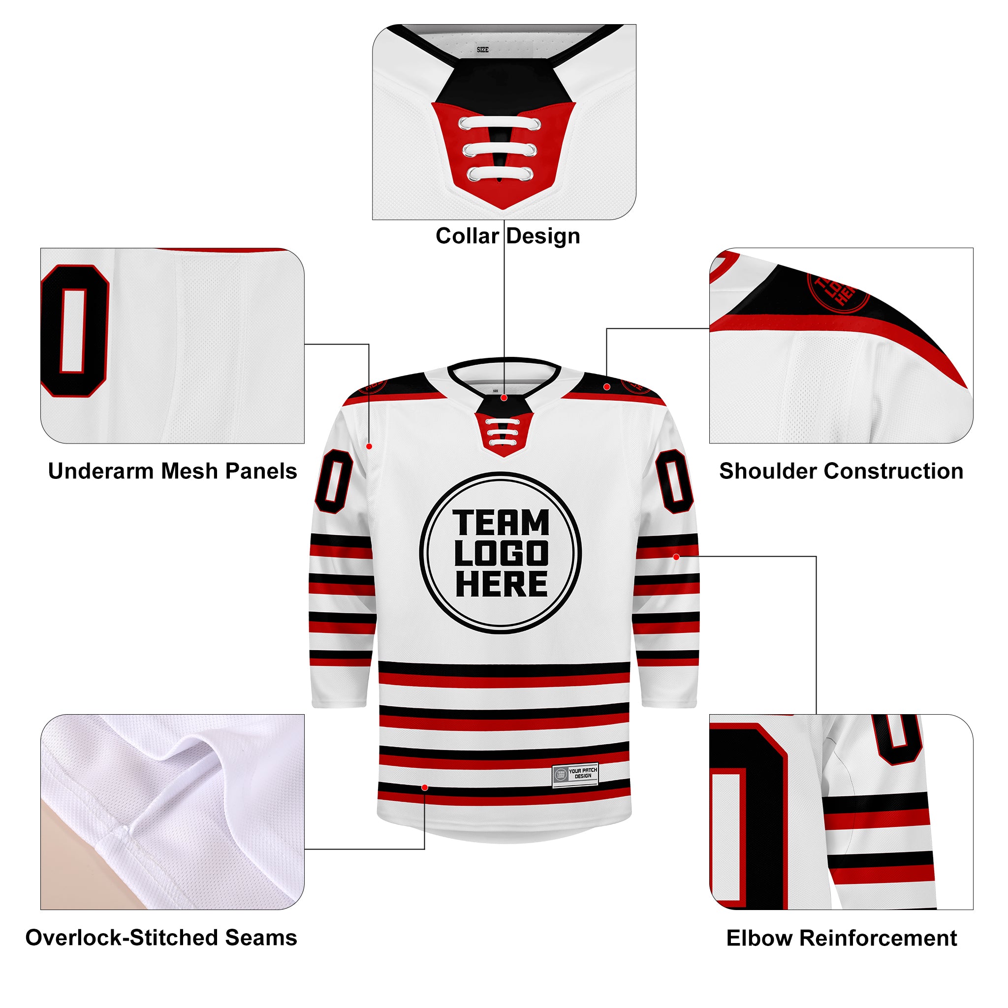Custom Hockey Jersey Elite Pro EP-302 WhiteBlackRed