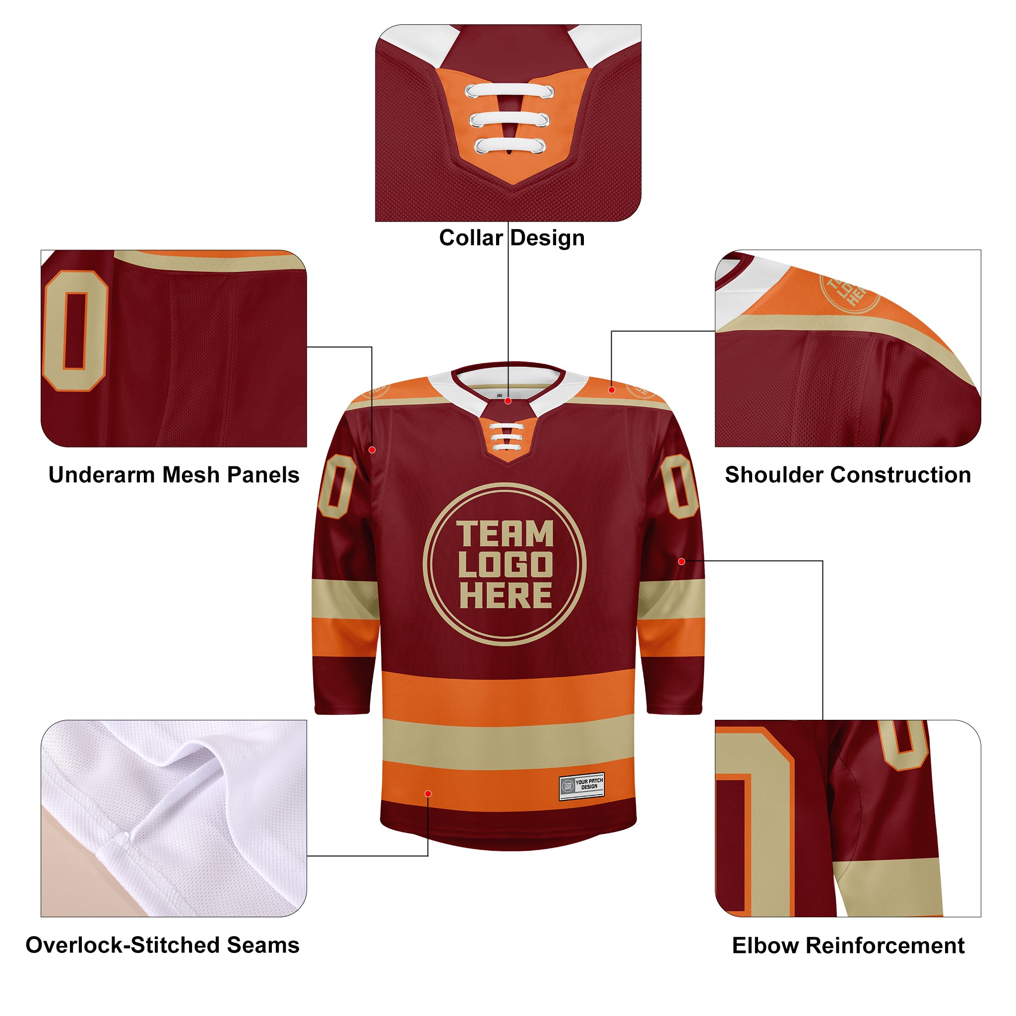 Custom Hockey Jersey Elite Pro EP-301 Maroon Beige Orange
