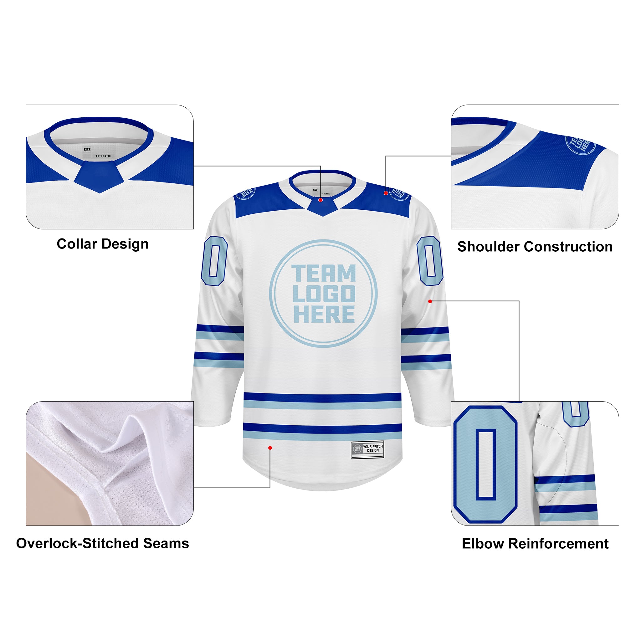 Custom Hockey Jersey Varsity Teamwear VT-101 WhiteBlueIce