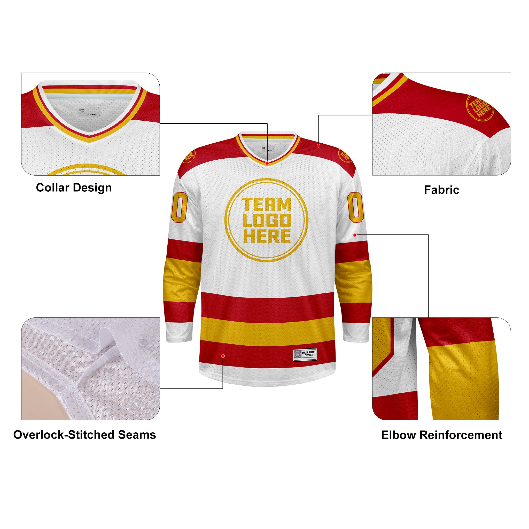 Custom Hockey Jersey Practice PS-102 WhiteRedGold