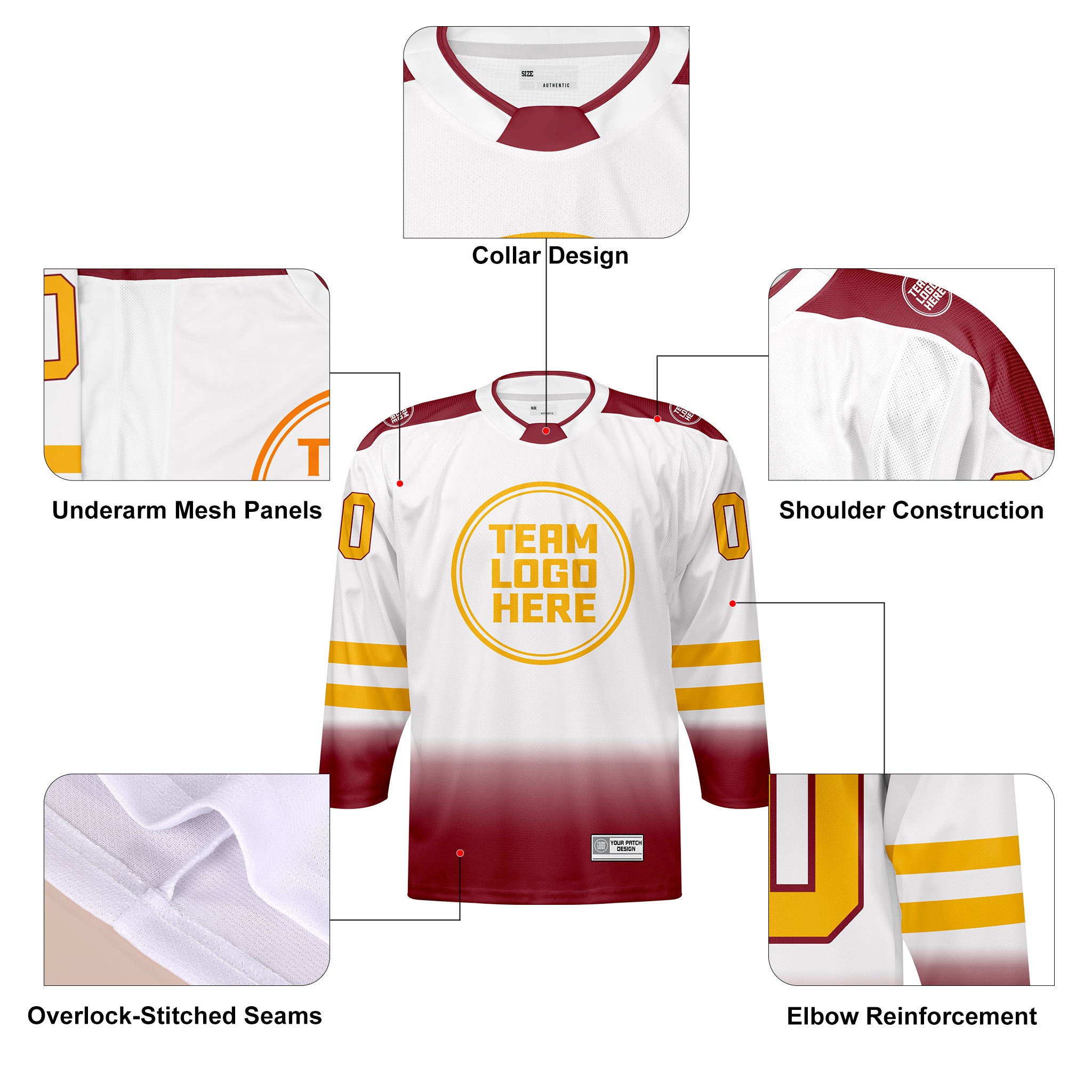 Custom Hockey Jersey Elite Pro EP-202 BurgundyWhiteGold