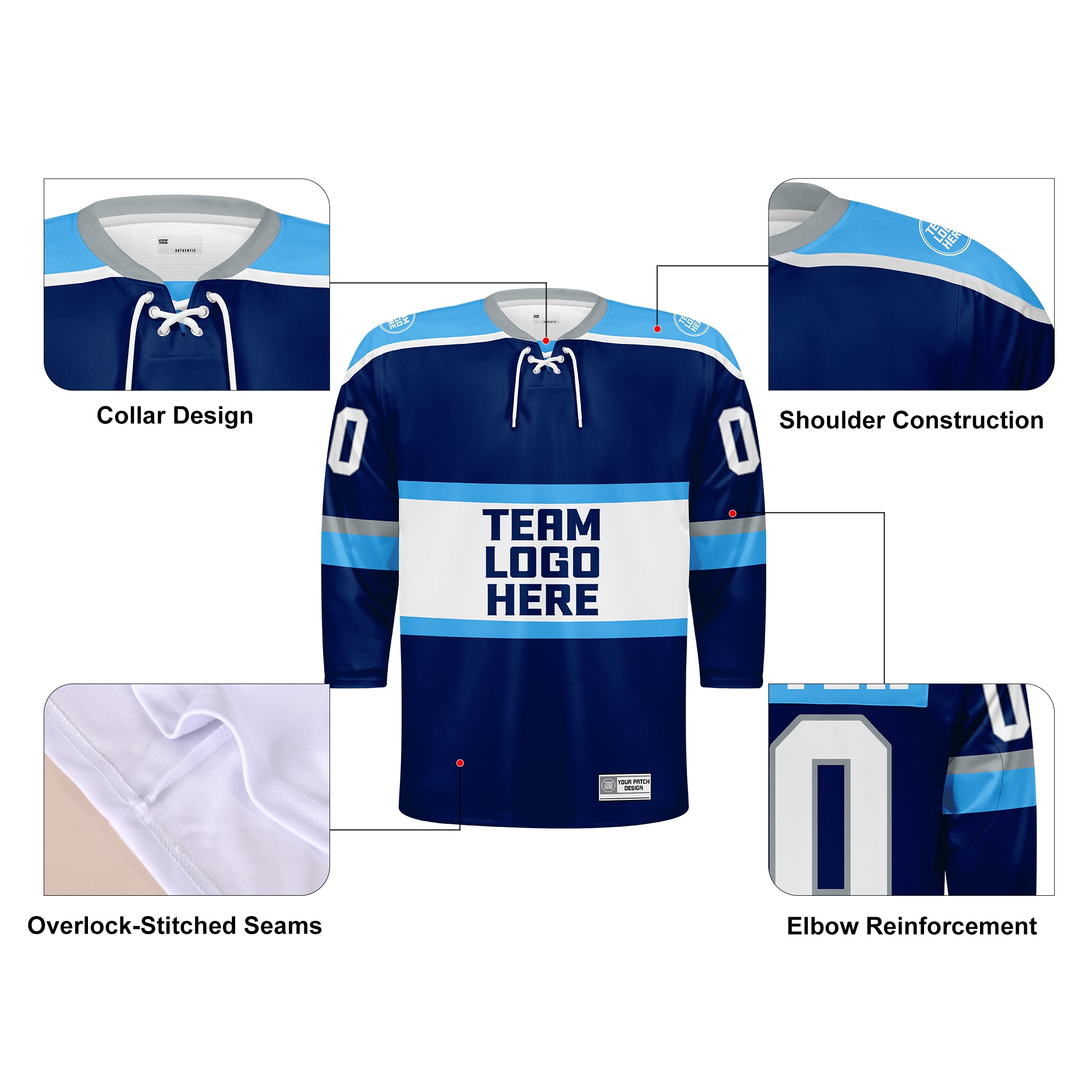 Custom Hockey Jersey Varsity Teamwear VT-302 NavySkyWhiteSilver