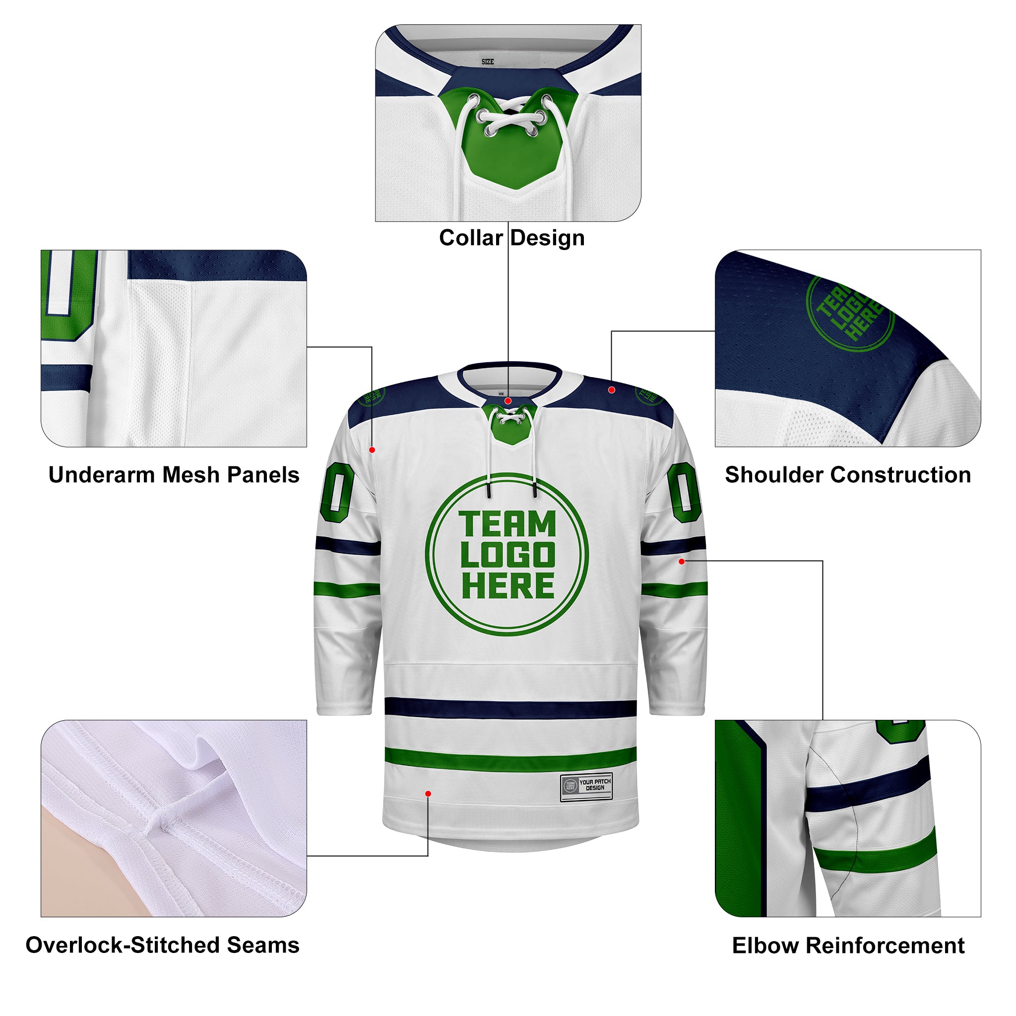 Custom Hockey Jersey Elite Pro EP-102 WhiteBlueGreen